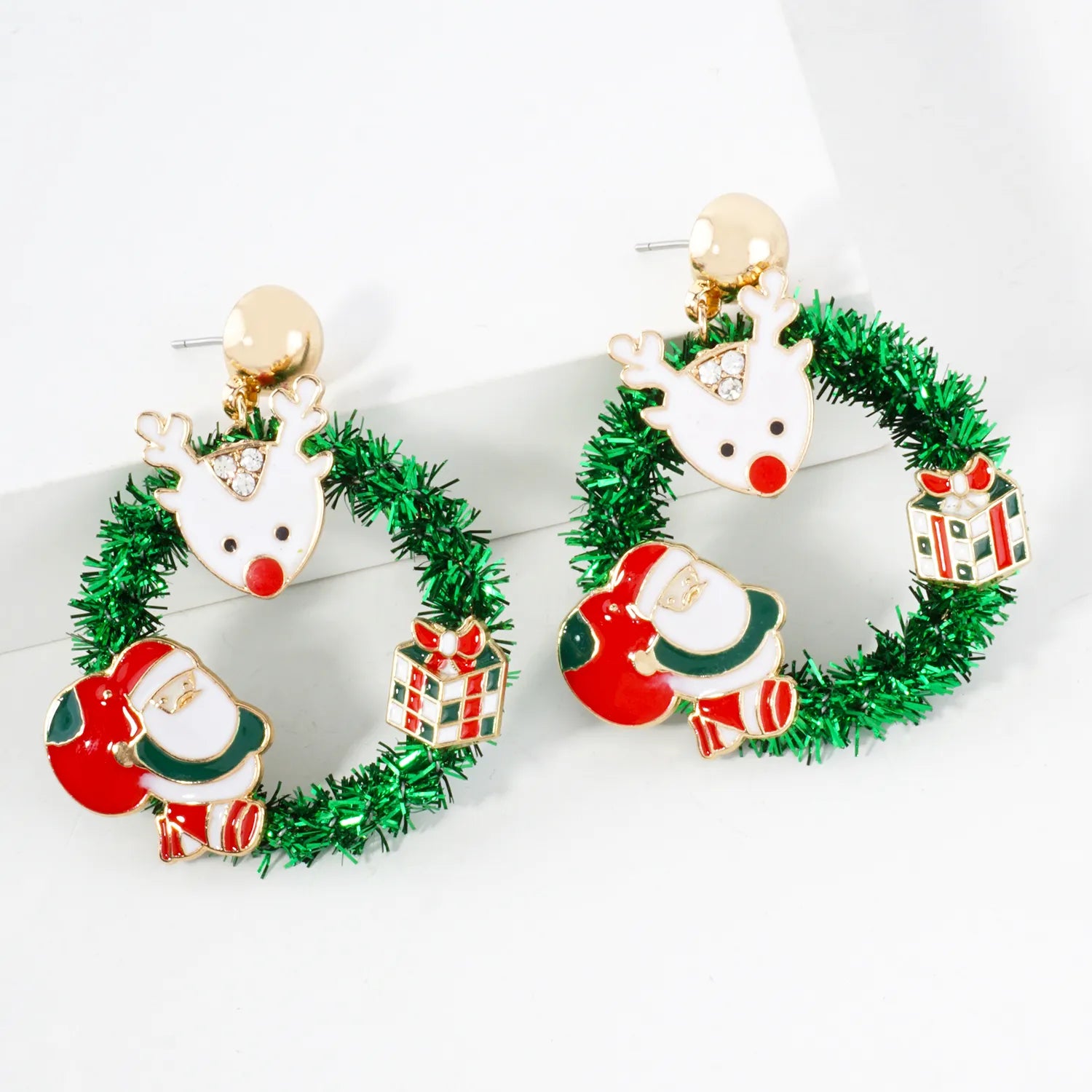 Santa Rudolph Charms Christmas Wreath Earrings
