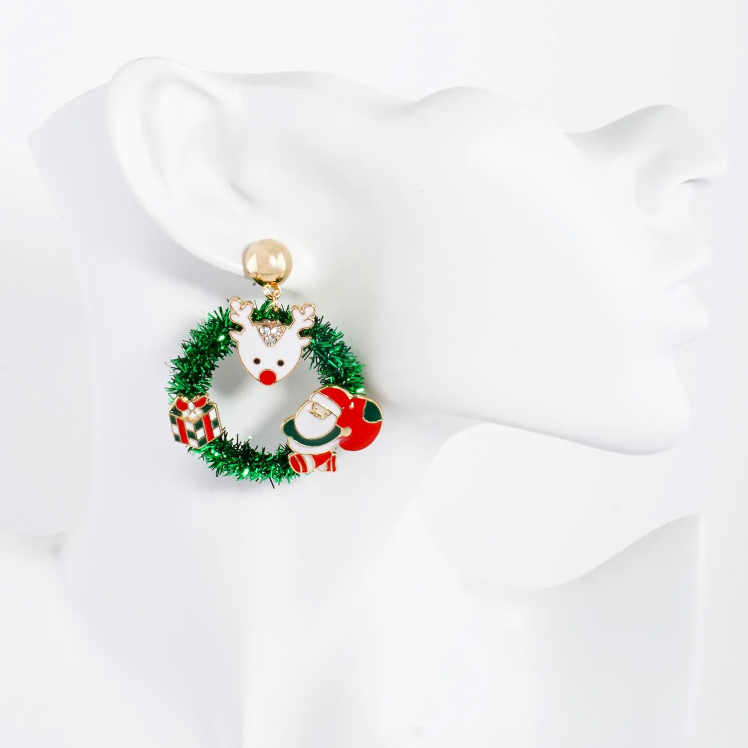 Santa Rudolph Charms Christmas Wreath Earrings