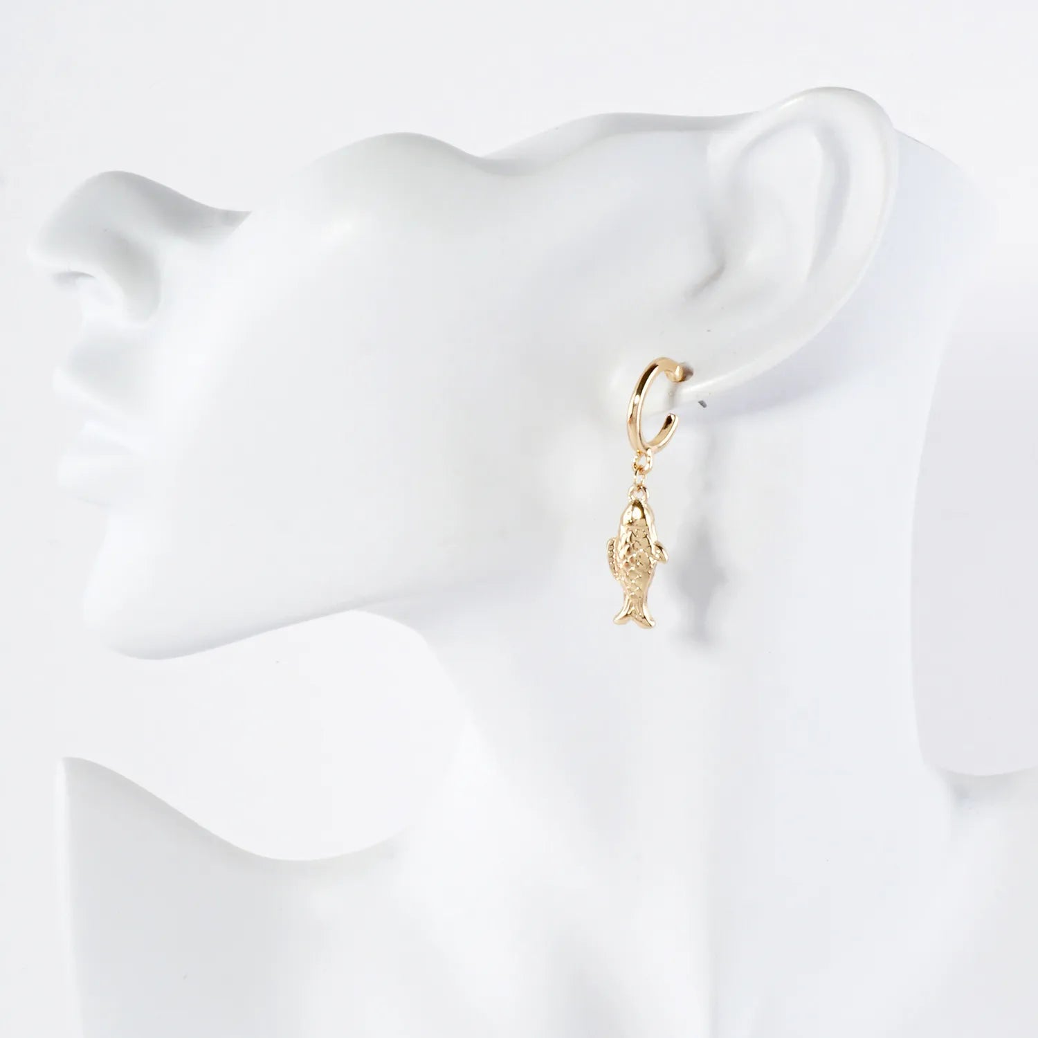 Sea-Life Textured Fish Charm 14mm Open Huggie Hoop Earrings