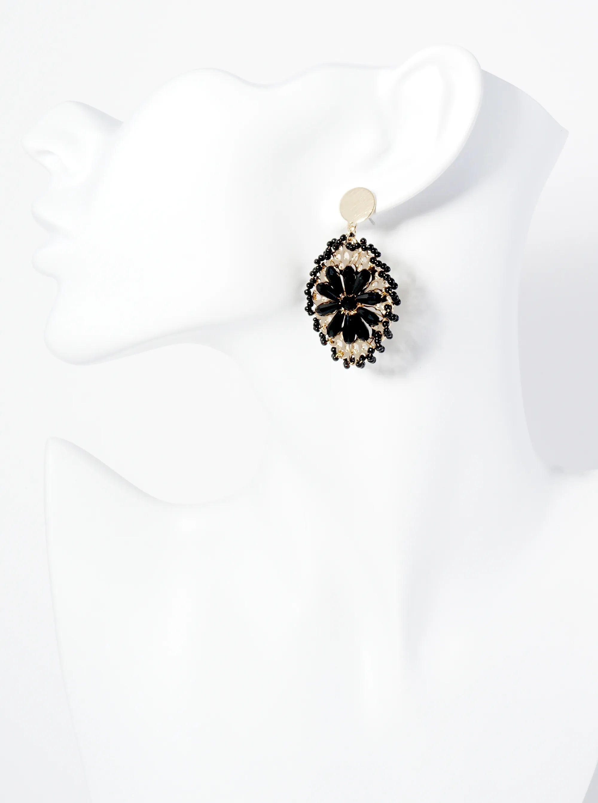 Seed Bead-Wrapped Floral Glass Bead Embellishment Post Drop Earrings
