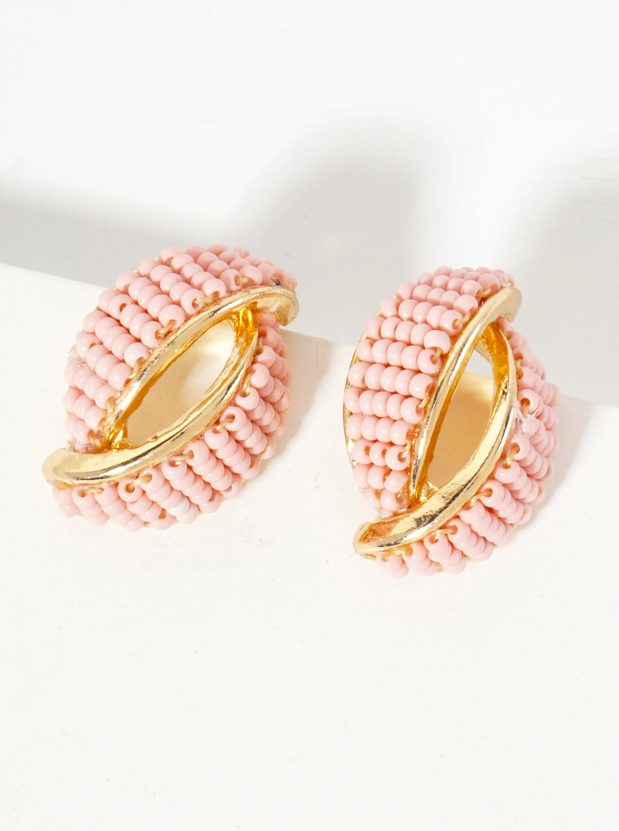 Seed-Beaded Two Overlapping Marquise Shapes Stud Earrings