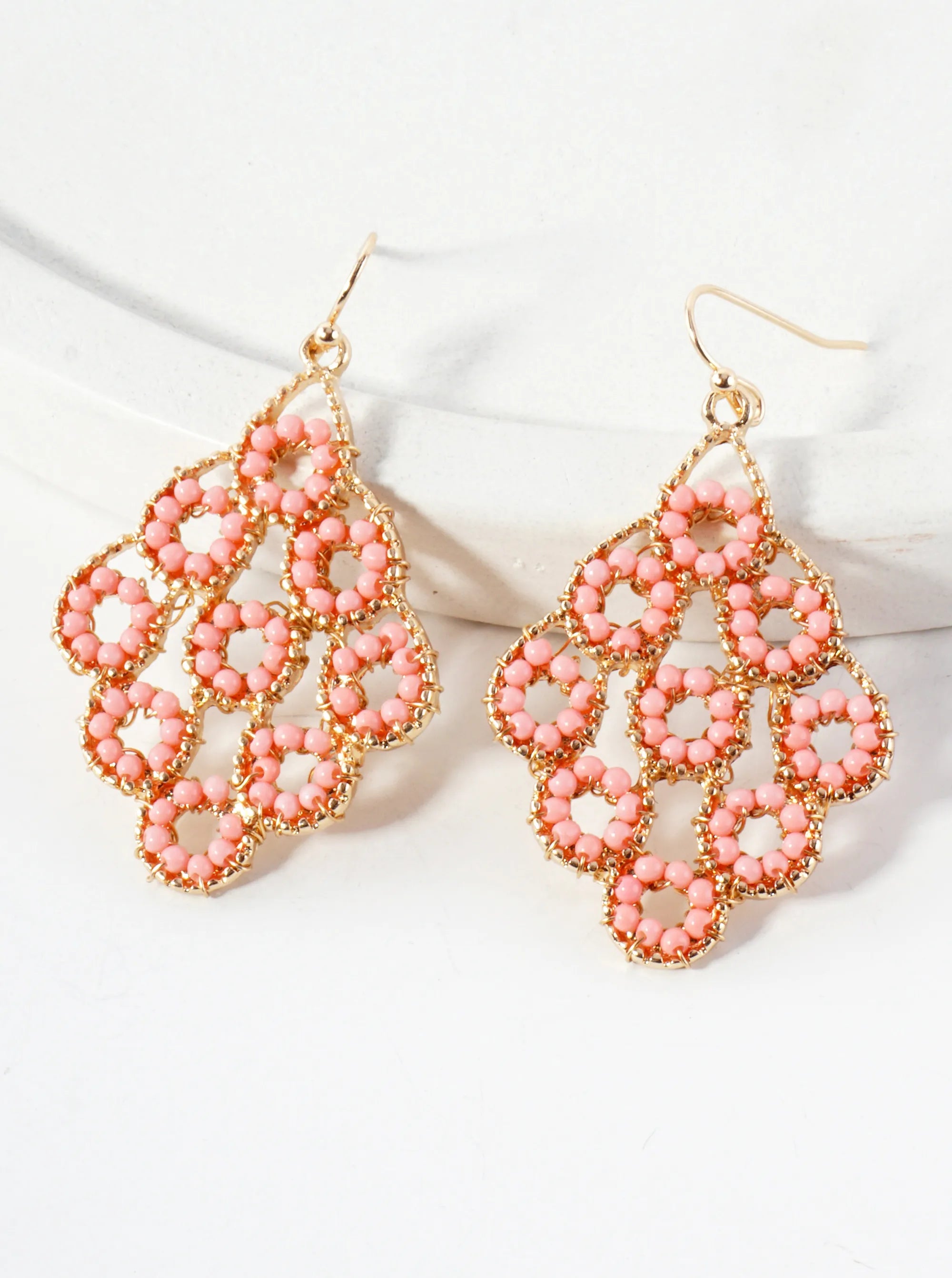 Seed-Beads Wire-Wrapped Geometric Dangle Earrings