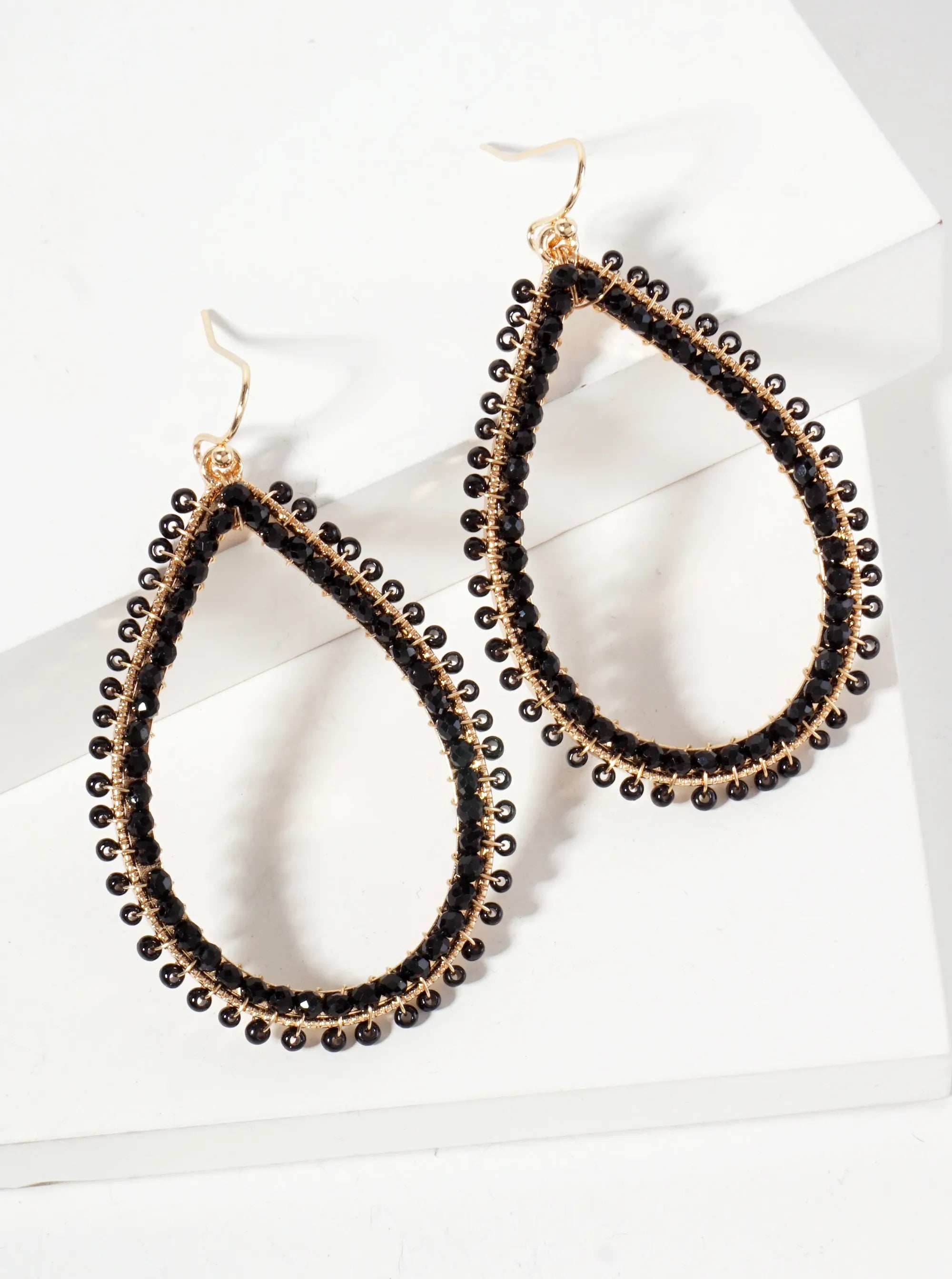 Seed-Beads Wire-Wrapped Teardrop Dangle Earrings