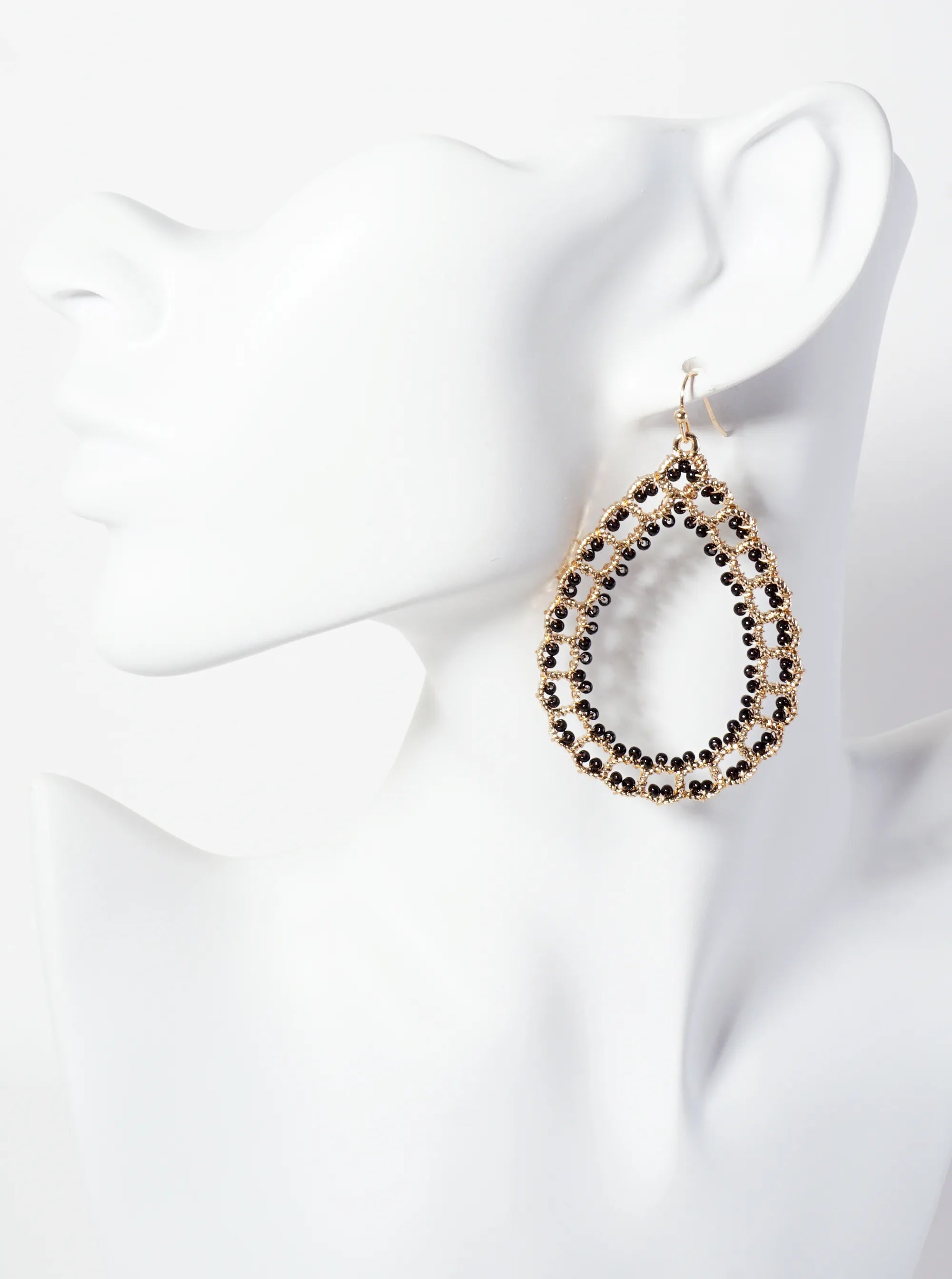 Seed-Beads Wire-Wrapped Teardrop-Shaped Dangle Earrings