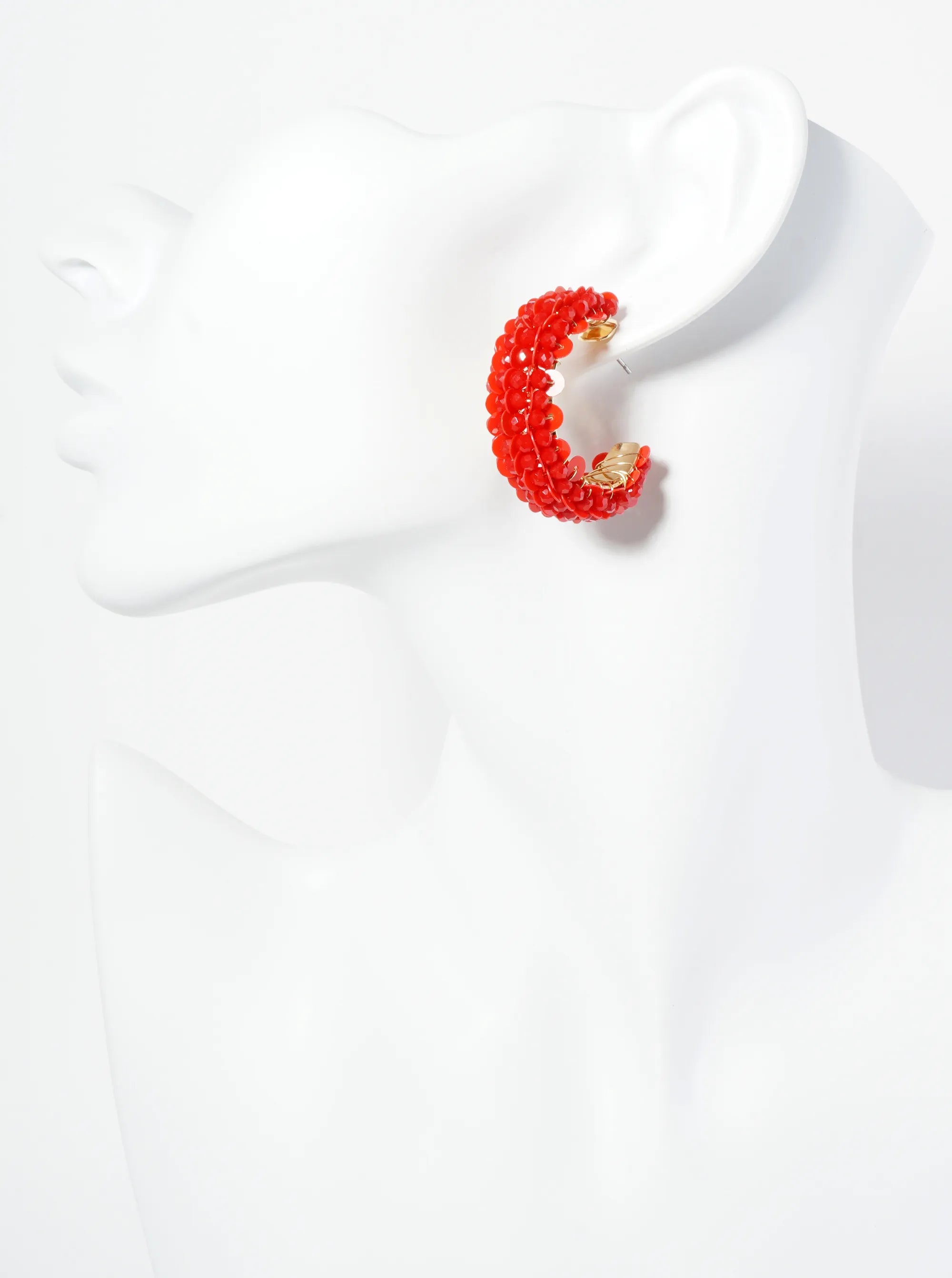 Spangle And Glass Beaded 30mm Wide Hoop Earrings