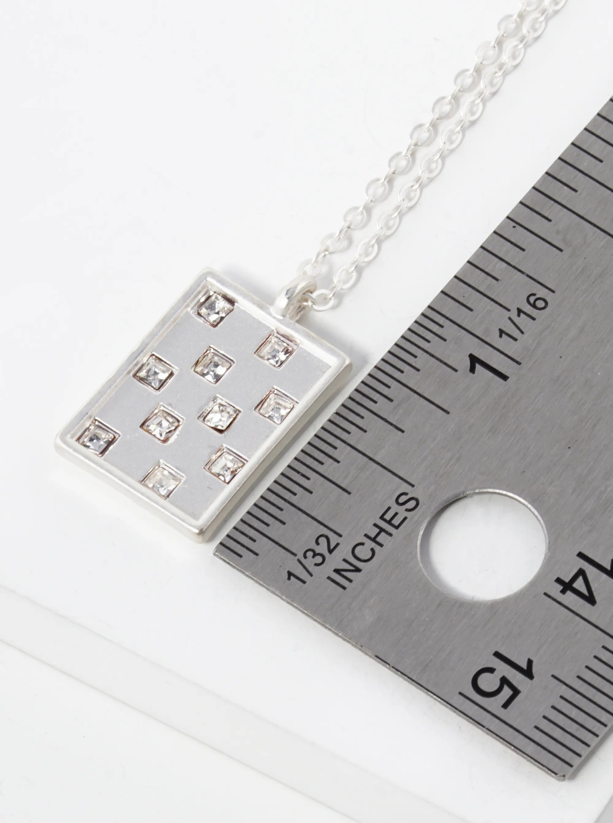 Square Crystal Stone Studded Rectangle Pendant Layered Necklace