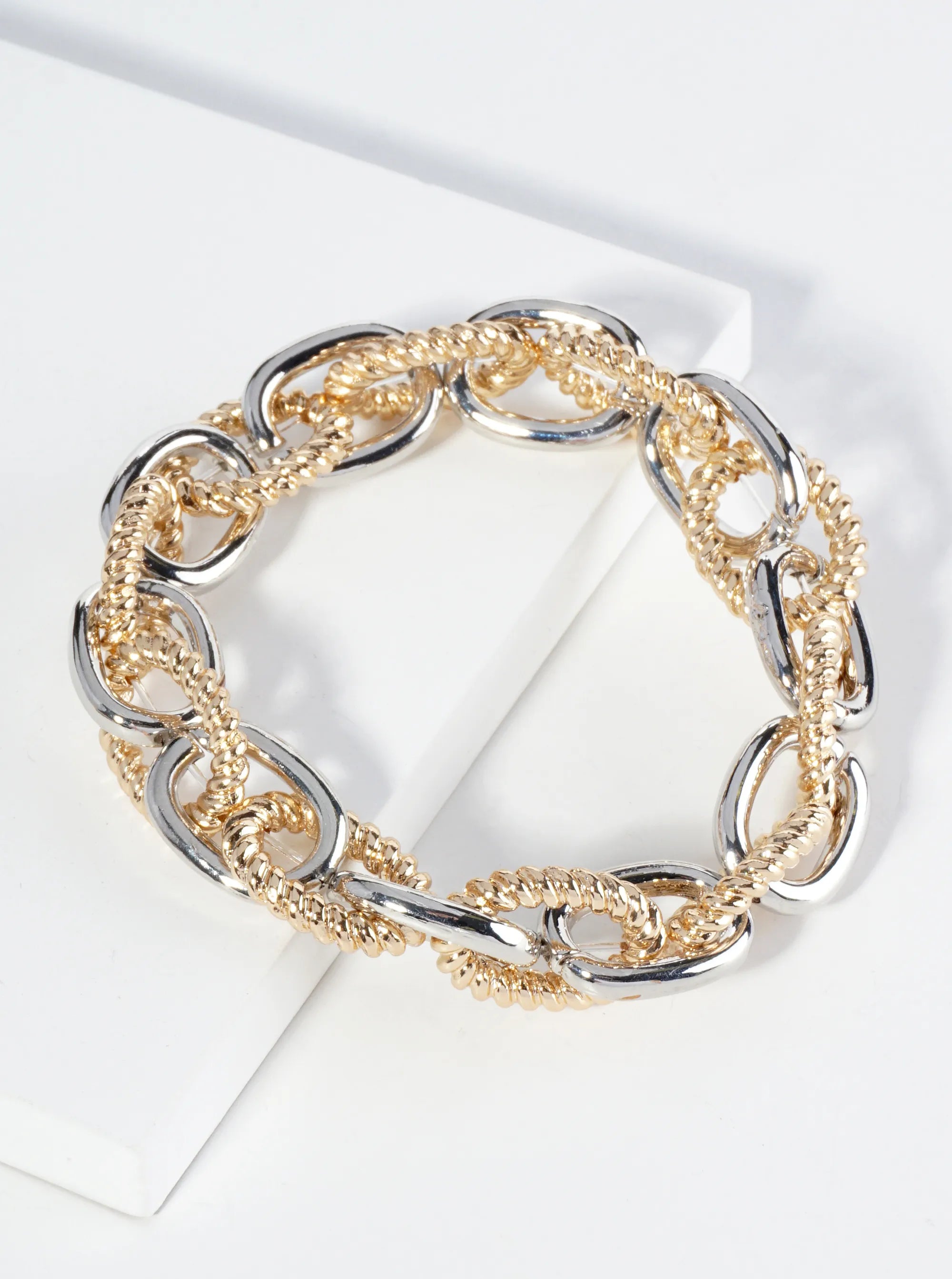 Textured Metal Link Chain Stretch Bracelet