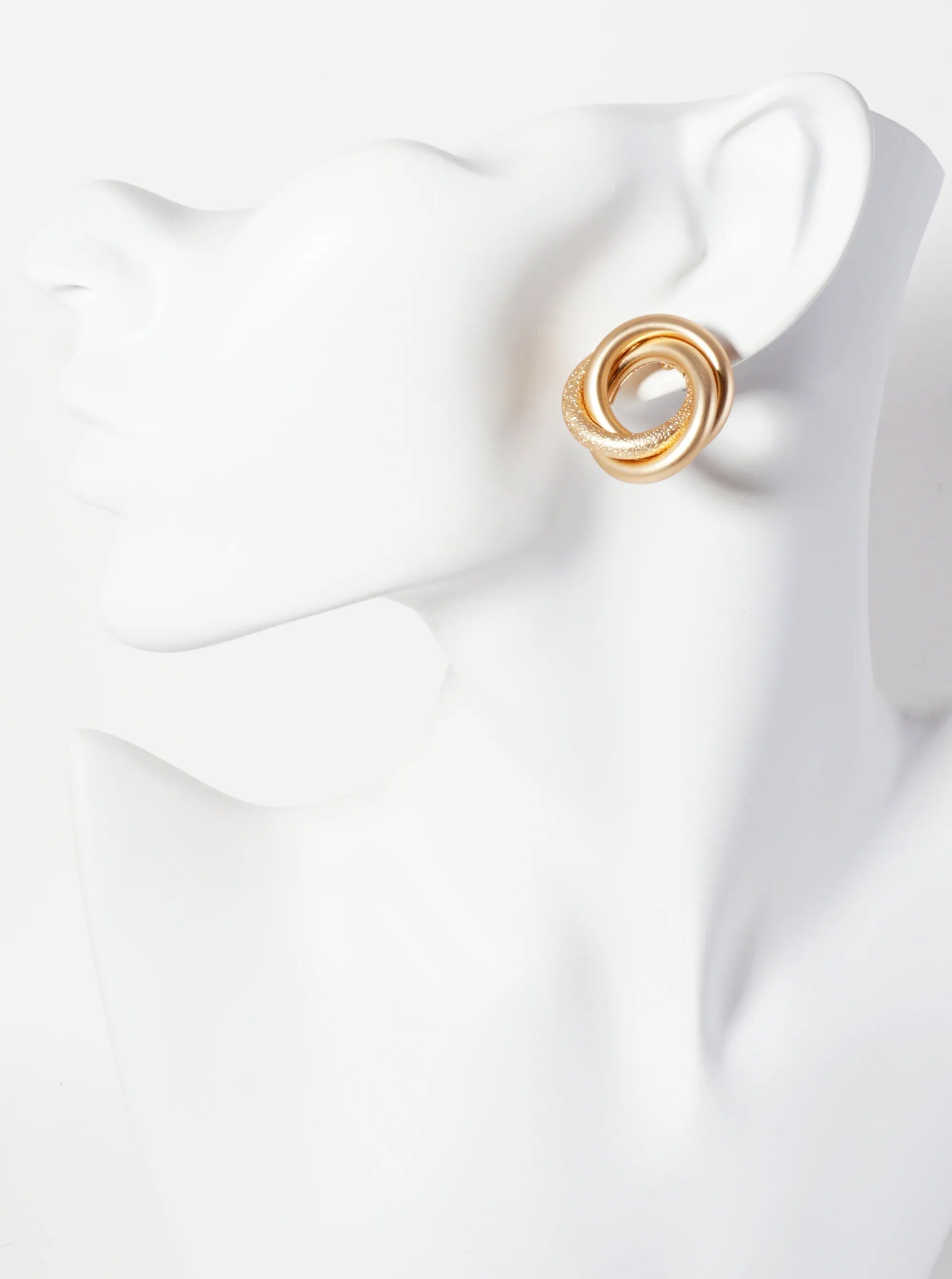 Textured Metal Three Interlocking Circle Post Earrings