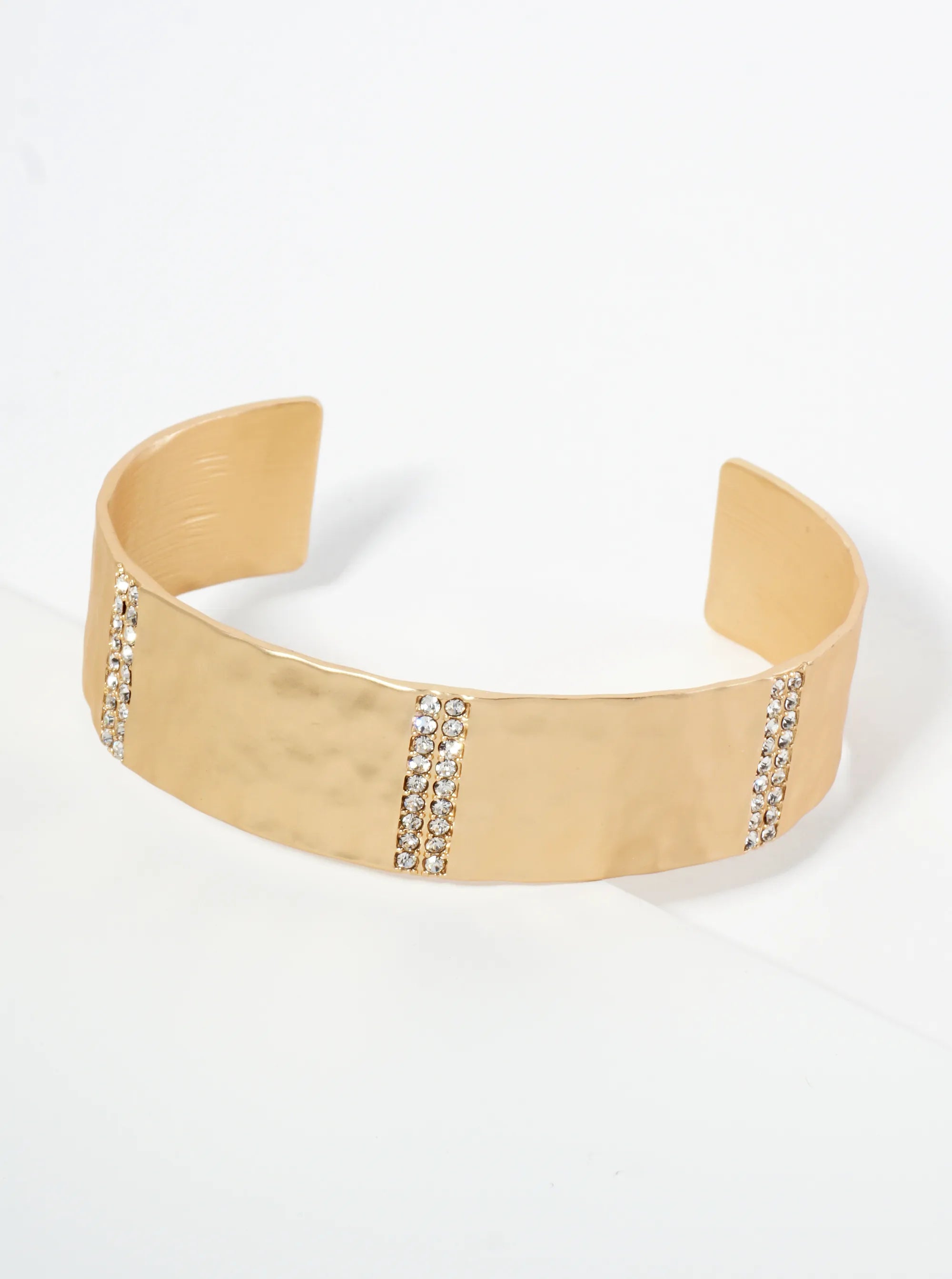 Three Bold Crystal Row Accents Open Cuff Bracelet