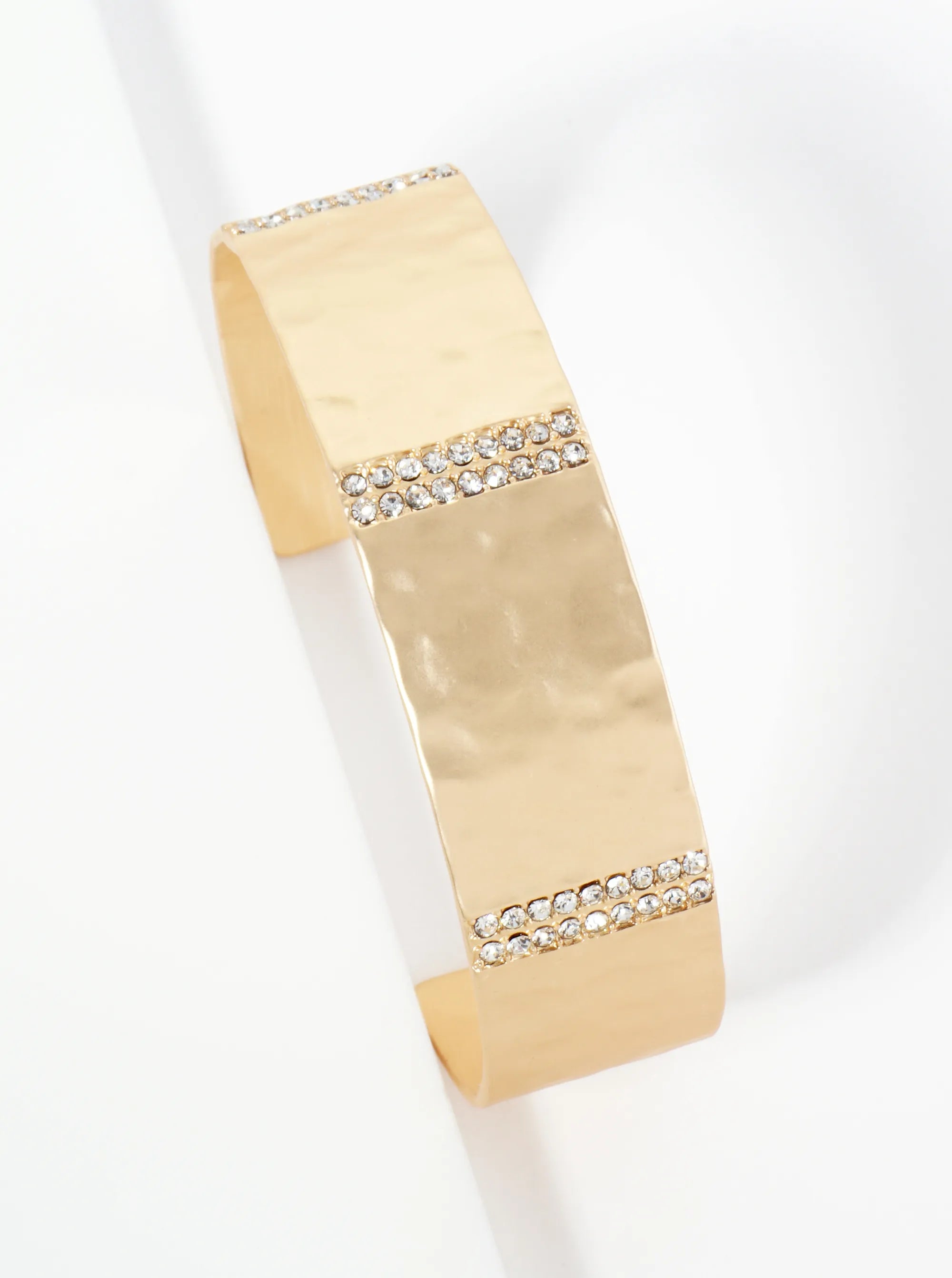 Three Bold Crystal Row Accents Open Cuff Bracelet