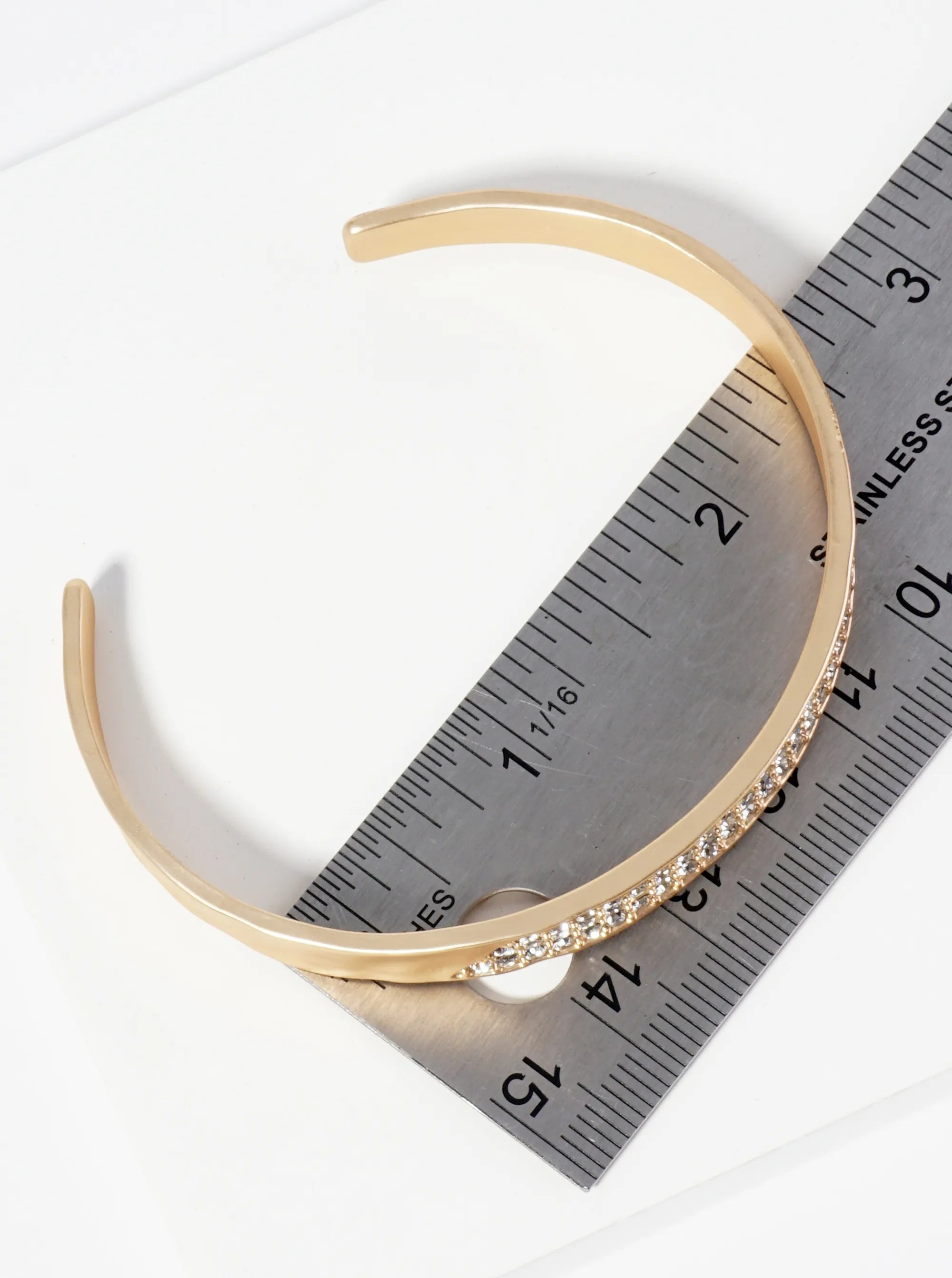 Three Line Crystal Pave Hammered Open Cuff Bracelet