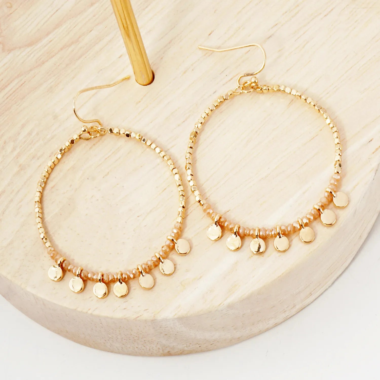 Tiny Beaded Wire Circle Drop Dangle Earrings