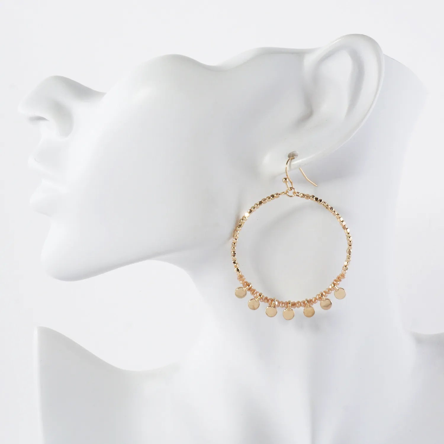 Tiny Beaded Wire Circle Drop Dangle Earrings