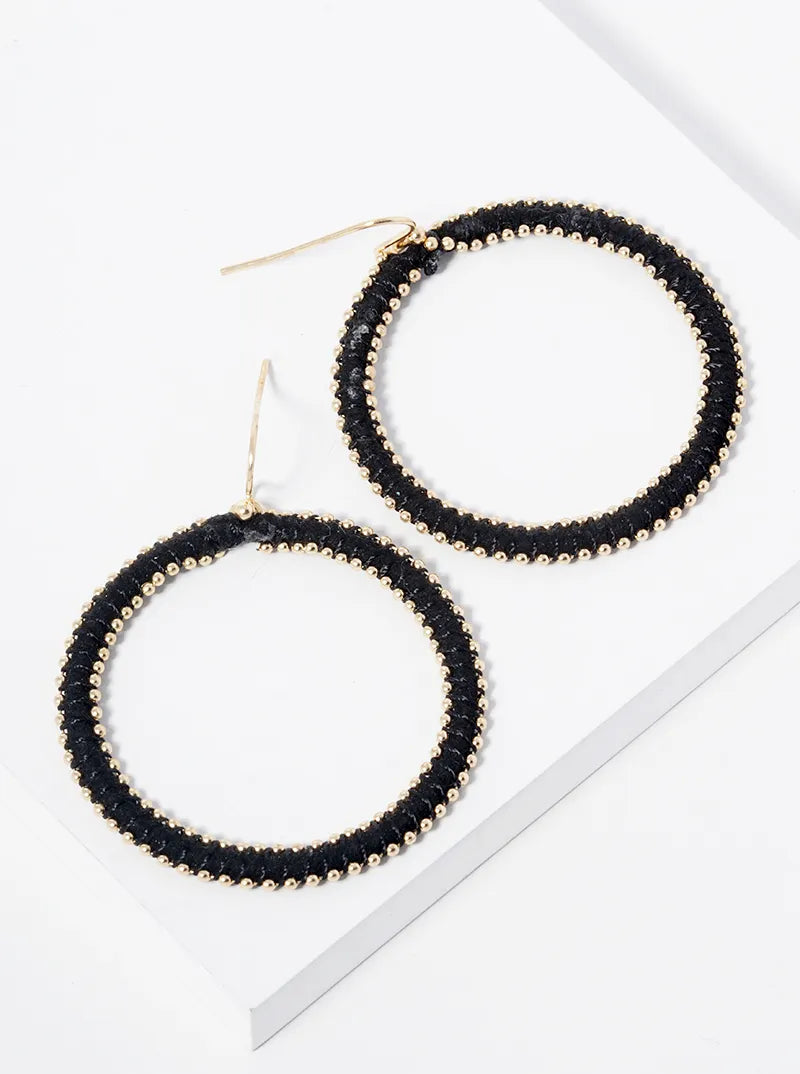 Tiny Metallic Beads Wired Suede Circle Dangle Drop Earrings