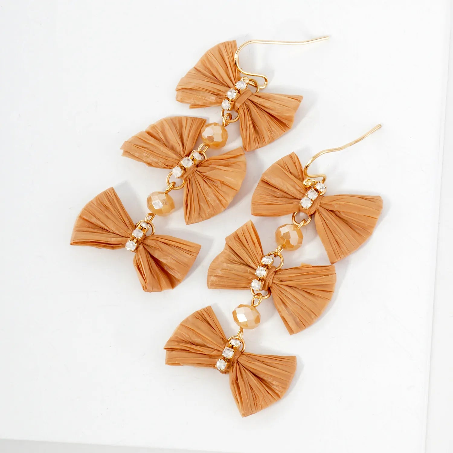 Triple Raffia Bow Statement Dangle Earrings