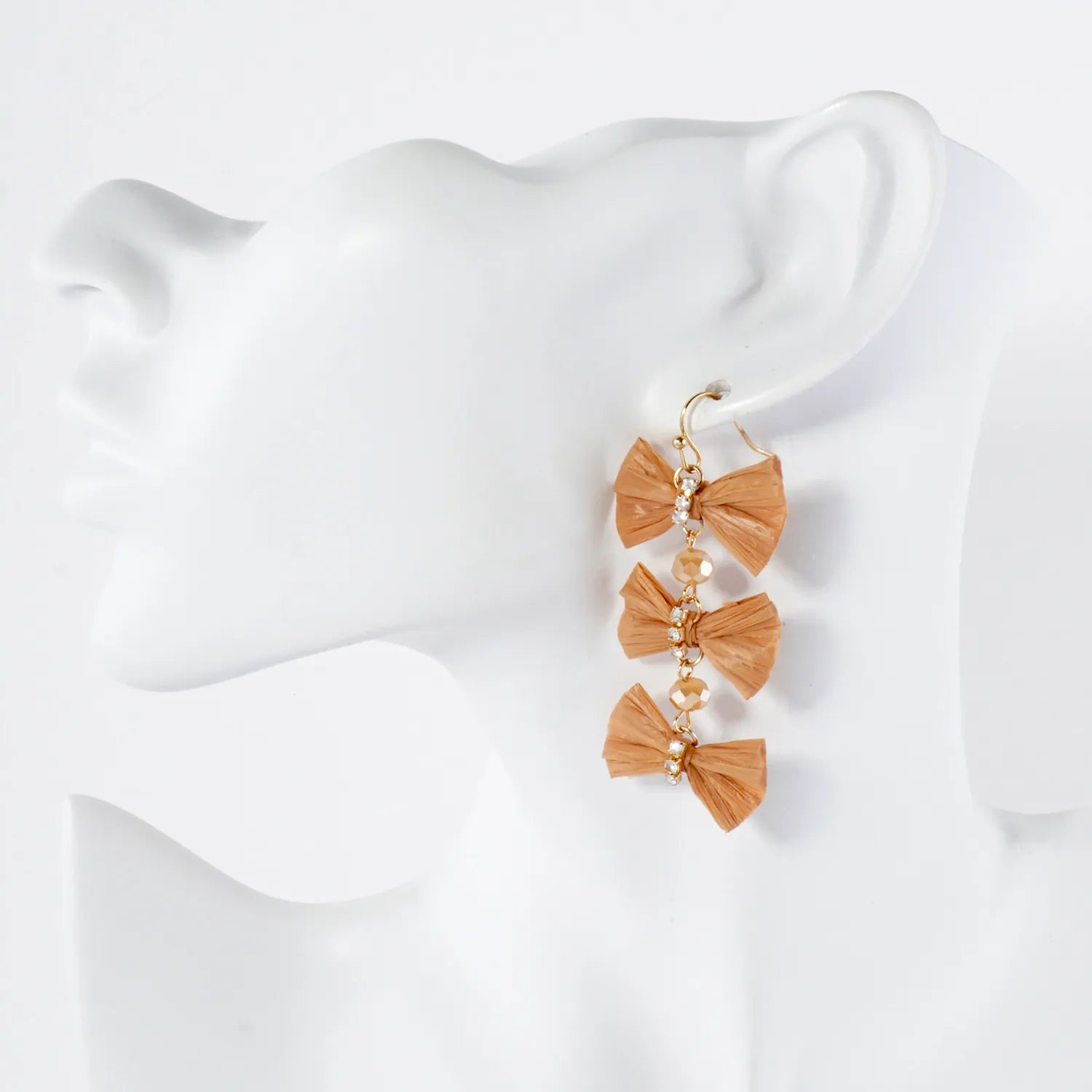 Triple Raffia Bow Statement Dangle Earrings