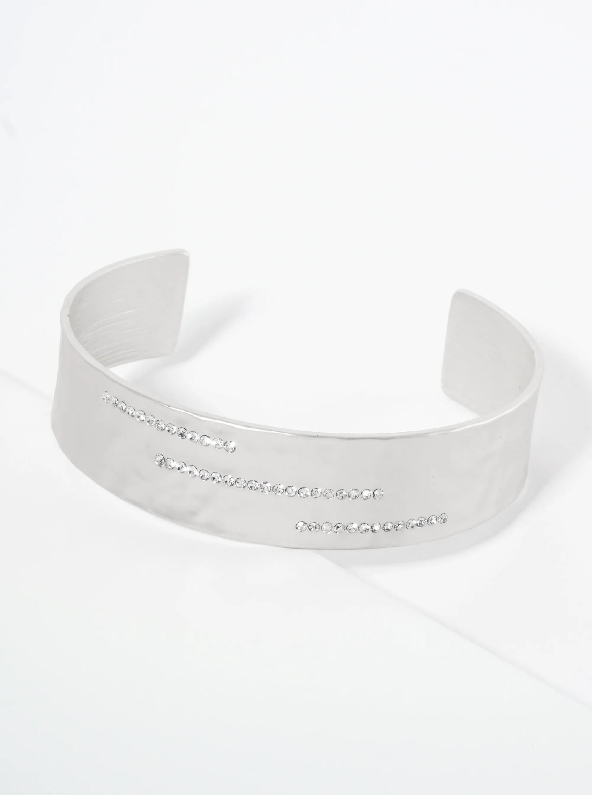 Triple Row Crystal Open Cuff Bracelet With Spaced Sparkle