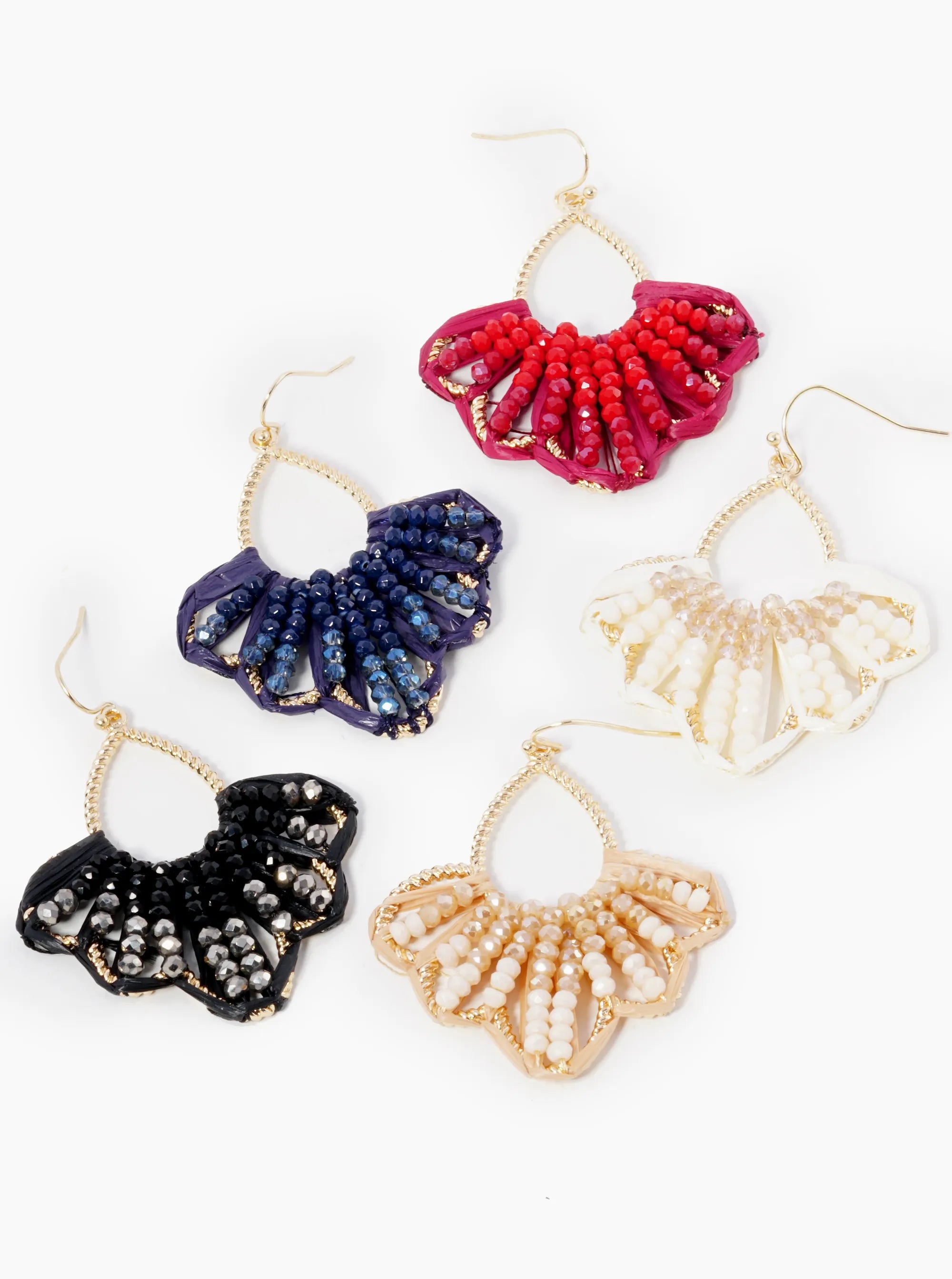 Two-Tone Glass Beaded Raffia Wrapped Dangle Earrings