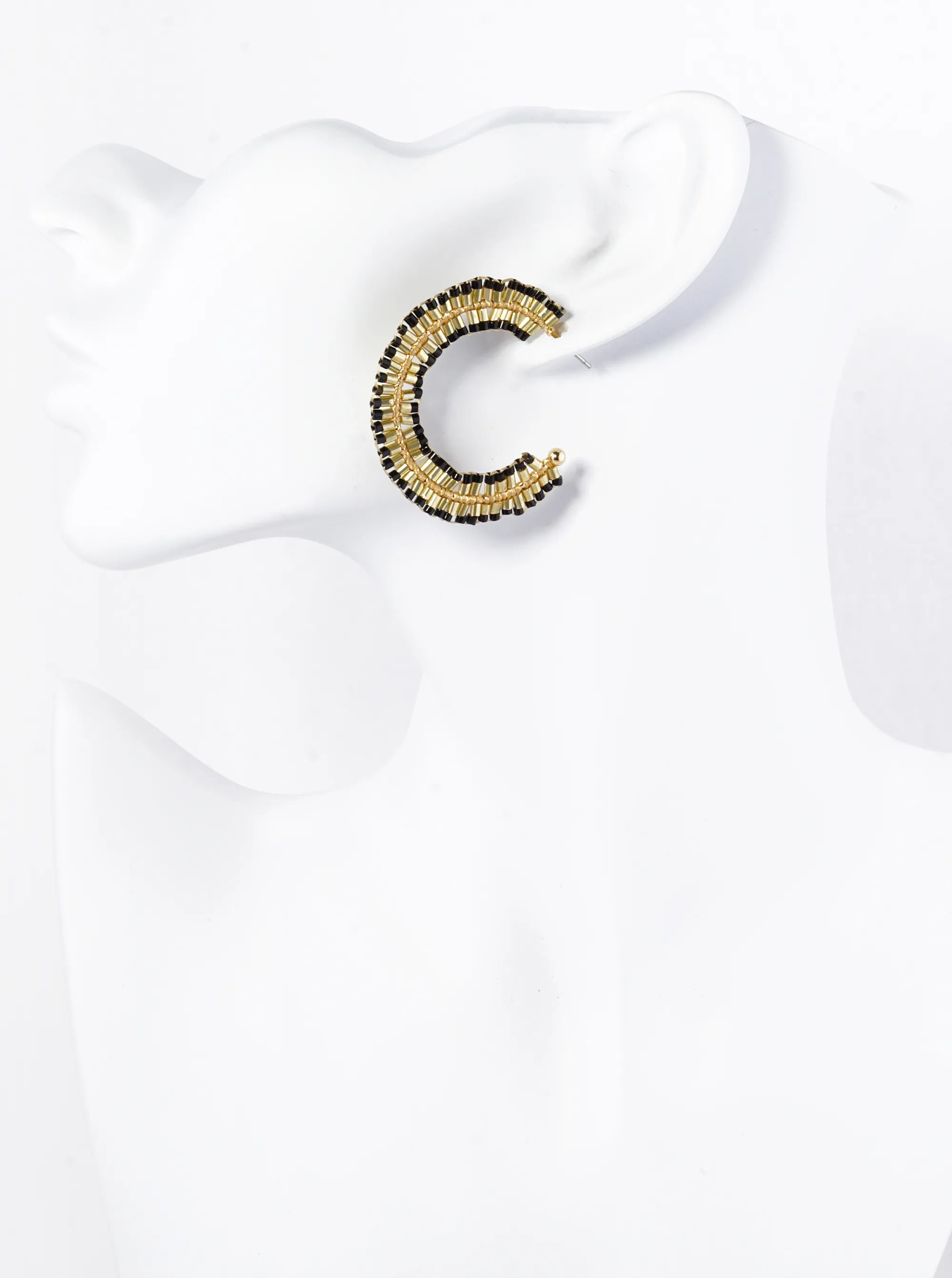 Two-Tone Seed Beaded 40mm Open Hoop Earrings