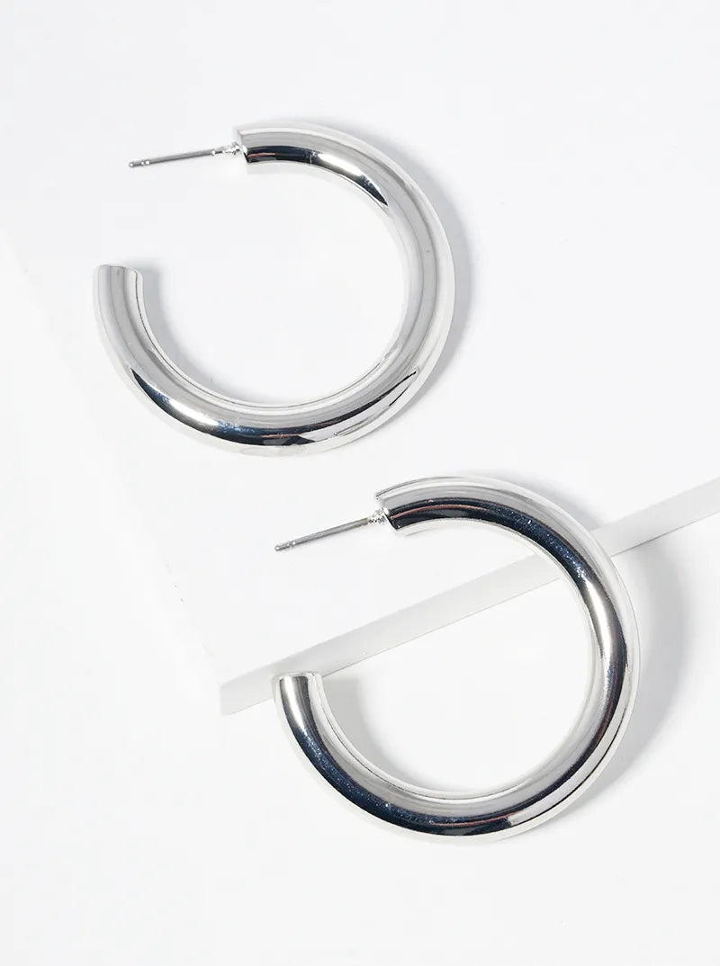 White Gold Dipped 35mm Bold Open Hoop Earrings