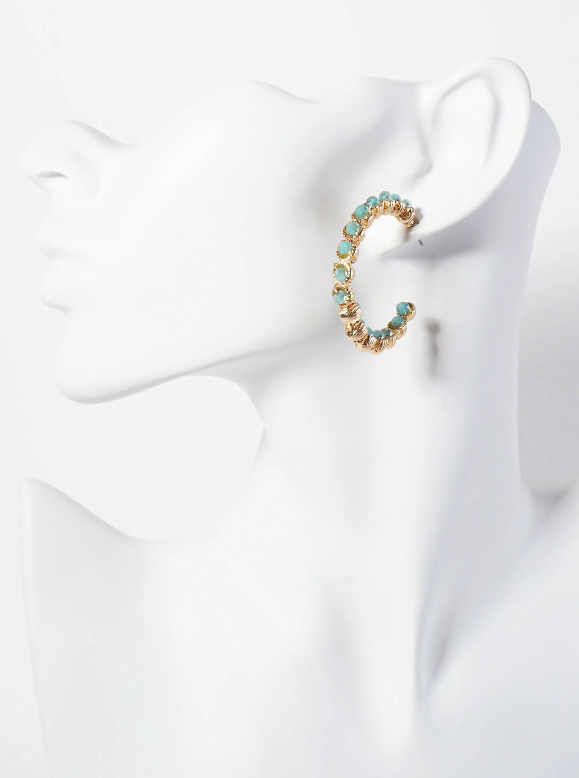 Wire-Wrapped Faceted-Glass-Beads 35mm Open Hoop Earrings