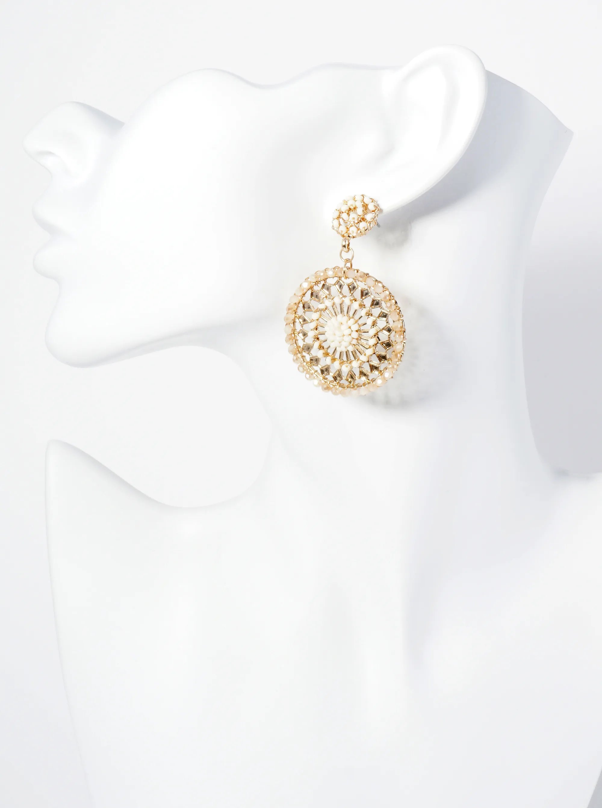 Wire-Wrapped Glass Bead Post Drop Earrings With Intricate Pattern