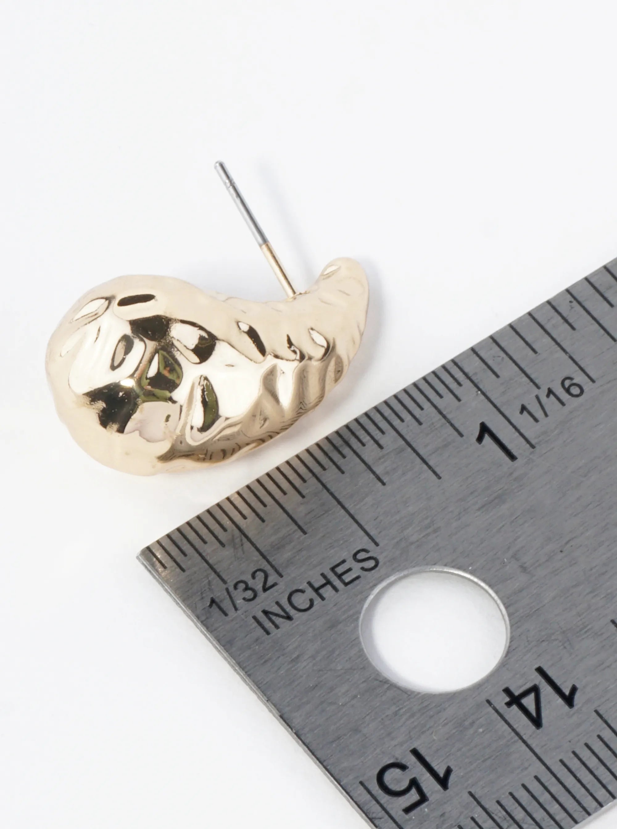 1 Inch Hammered Hollow Puffy Teardrop Stud Earrings