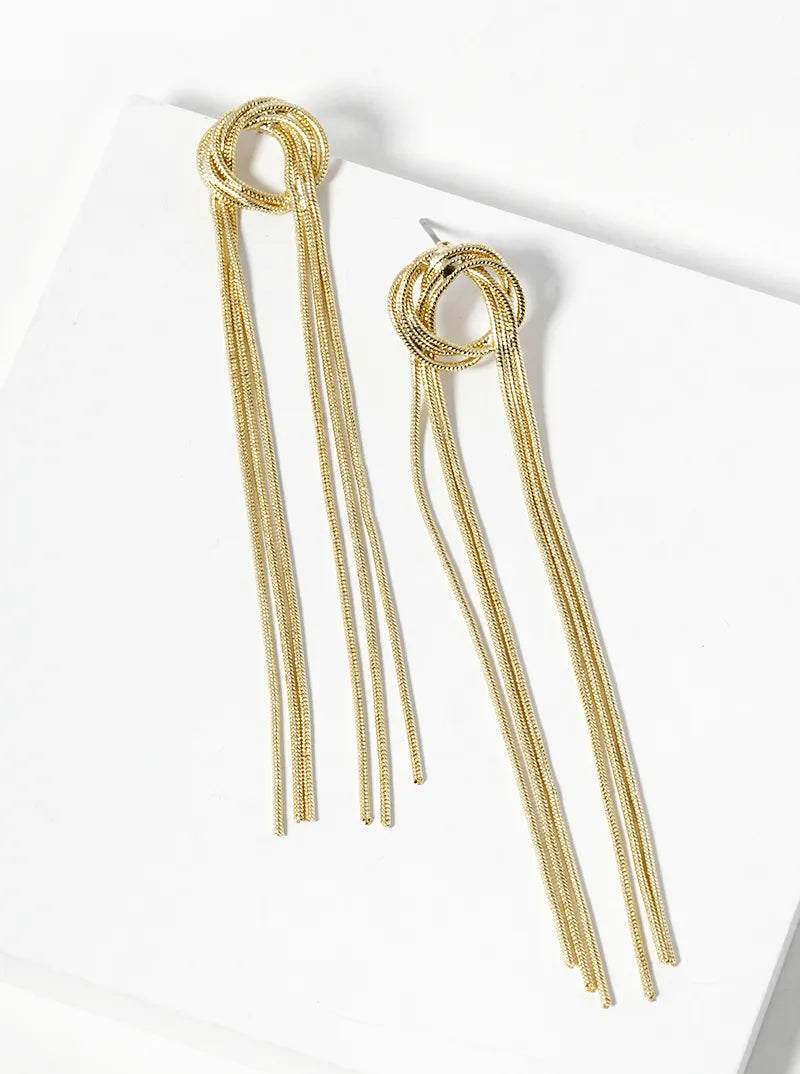 18k Gold Dipped Linear Knot Drop Post Earrings