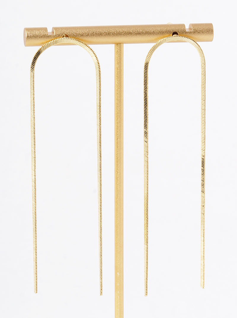 18k Gold Dipped Long Linear Chain Drop Delicate Earrings