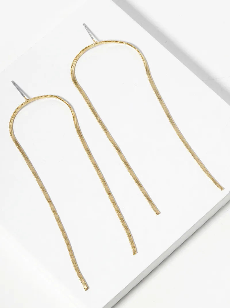 18k Gold Dipped Long Linear Chain Drop Delicate Earrings