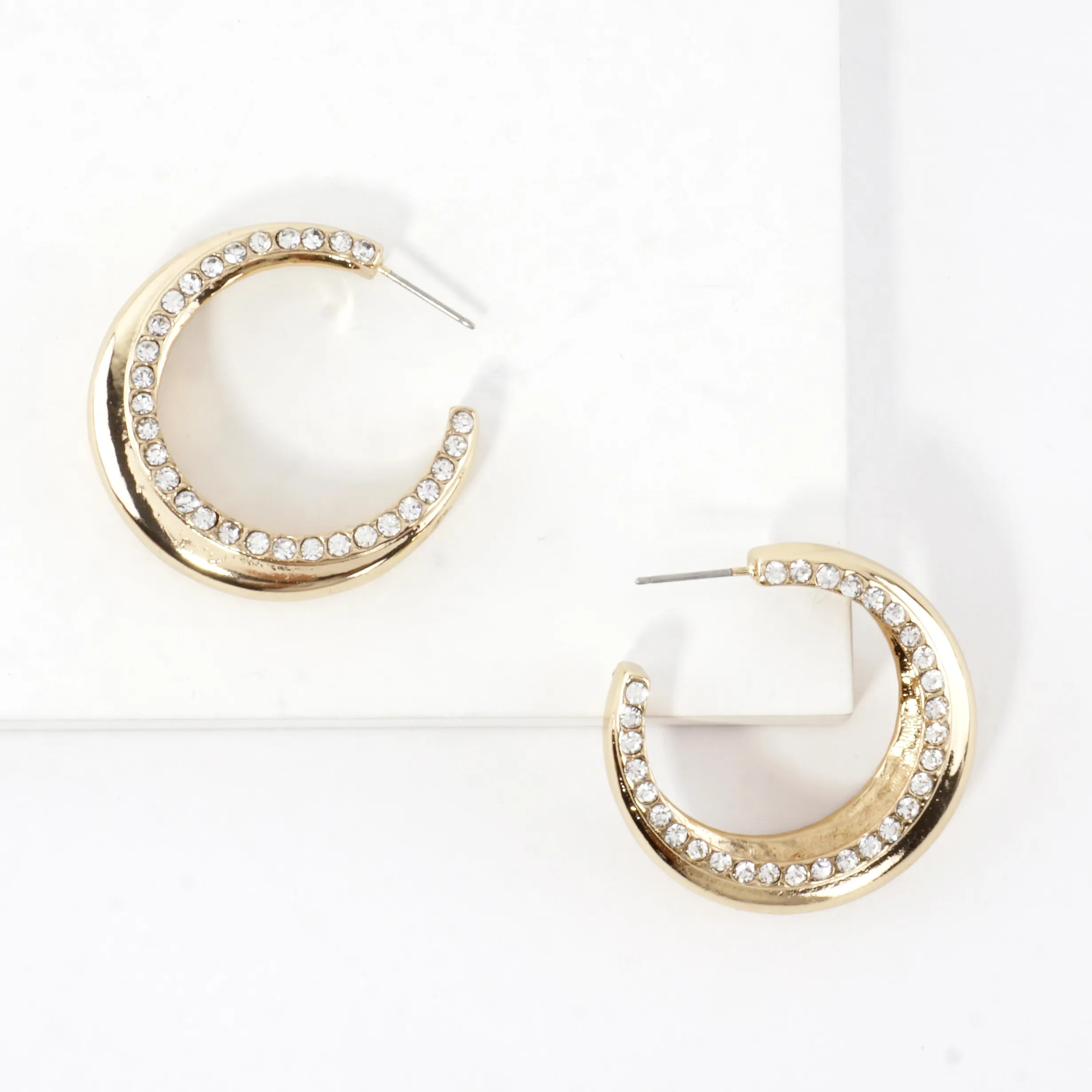 2 Side Tapered Crystal Circle Hoop Earrings