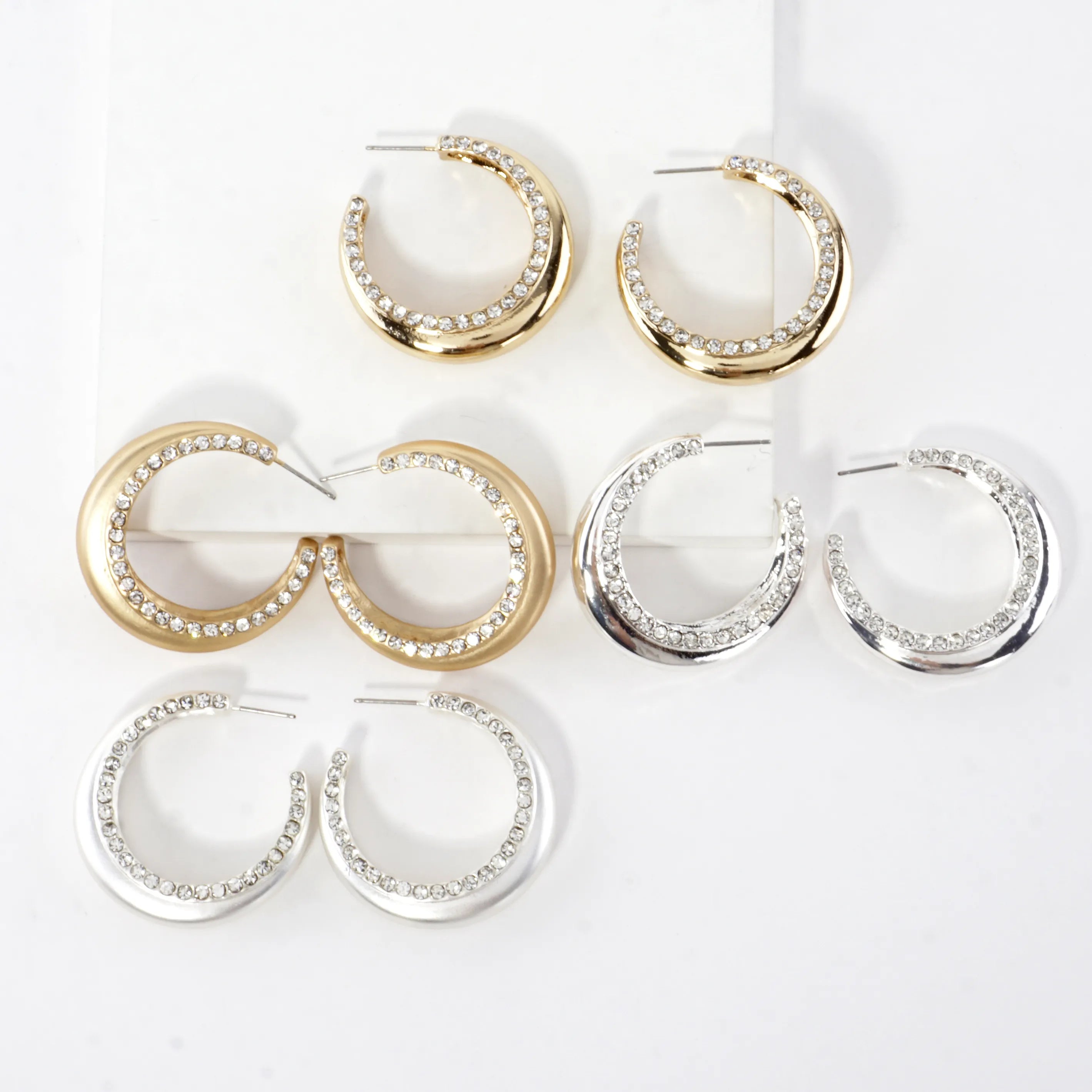 2 Side Tapered Crystal Circle Hoop Earrings