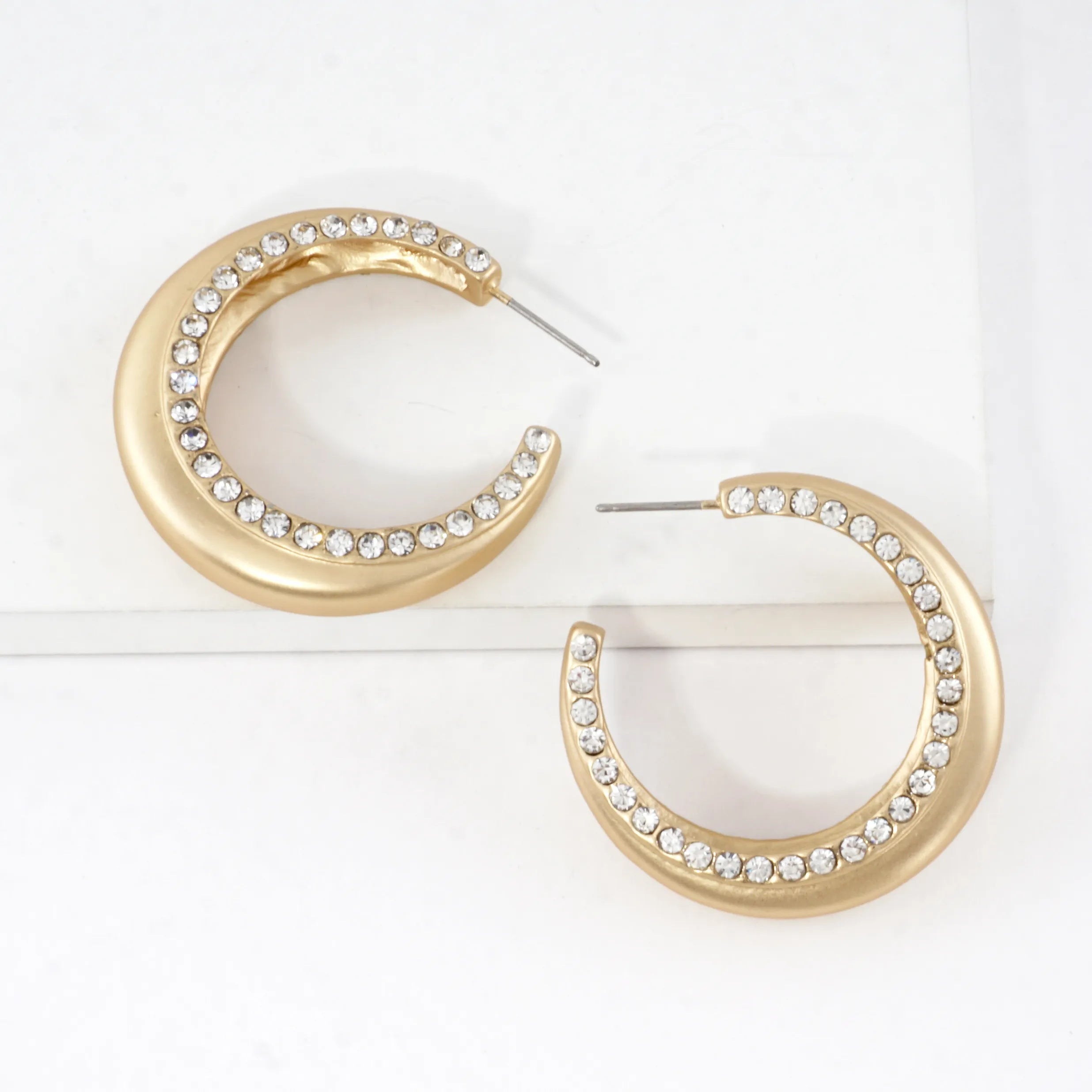 2 Side Tapered Crystal Circle Hoop Earrings
