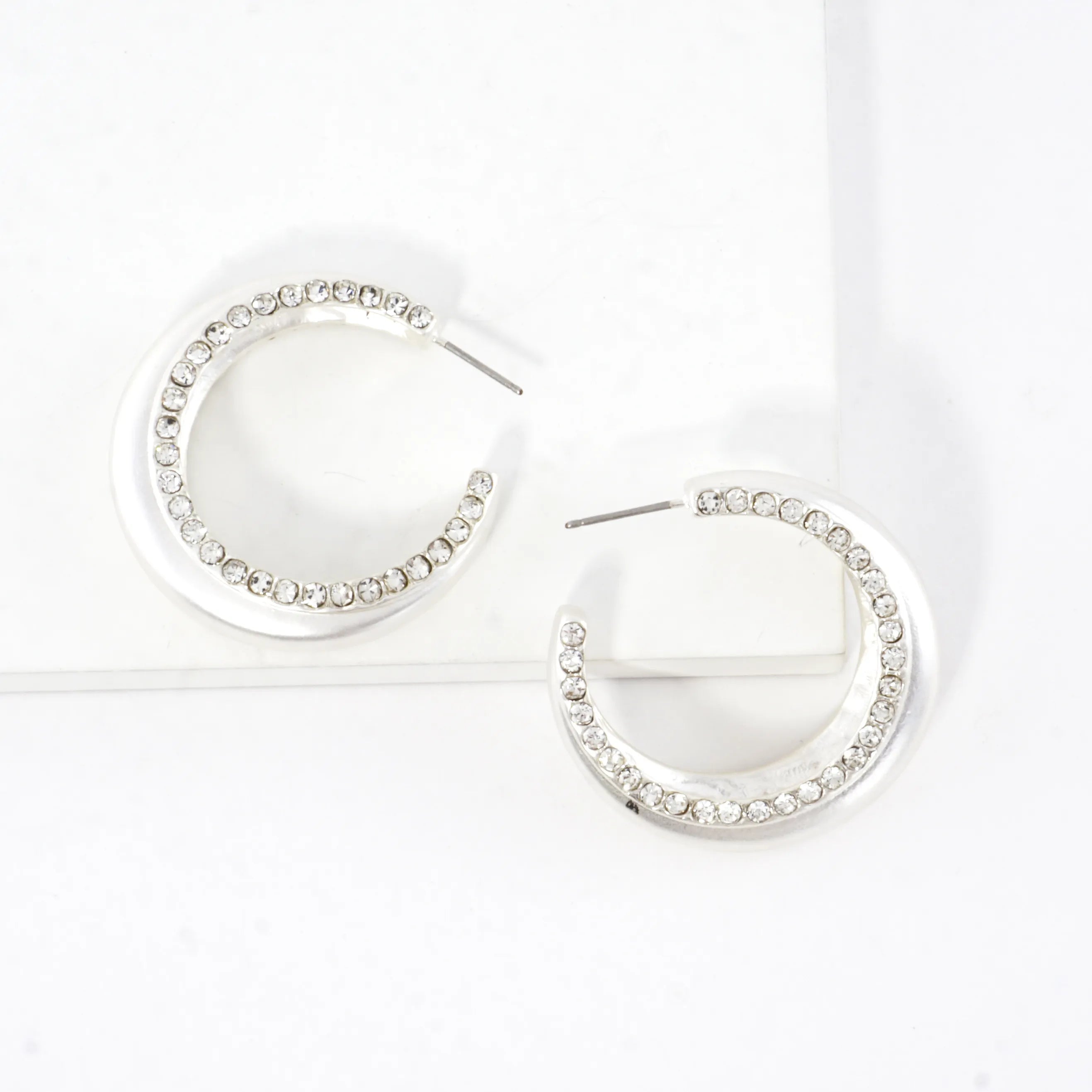 2 Side Tapered Crystal Circle Hoop Earrings