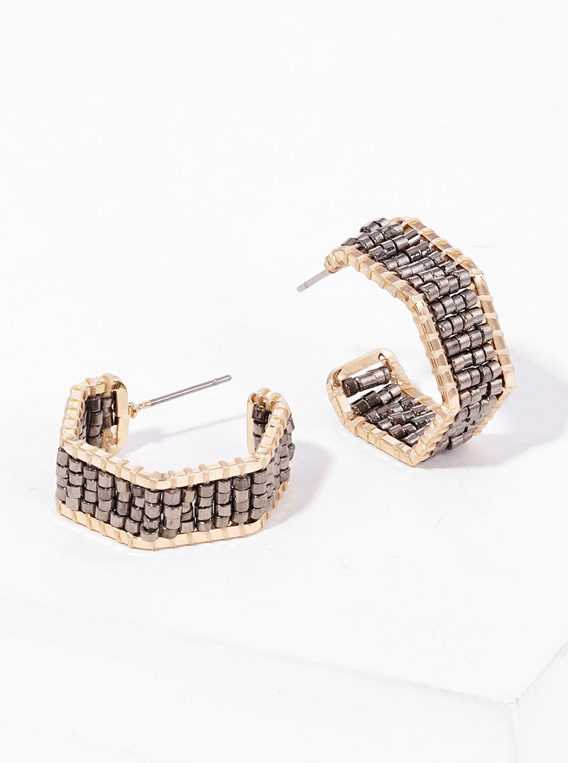 20mm Seed Beaded Hexagon Dainty Hoop Earrings
