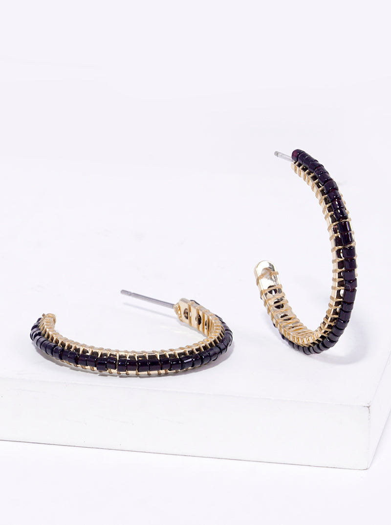 25mm Seed Bead Wire Wrapped Open Hoop Earrings