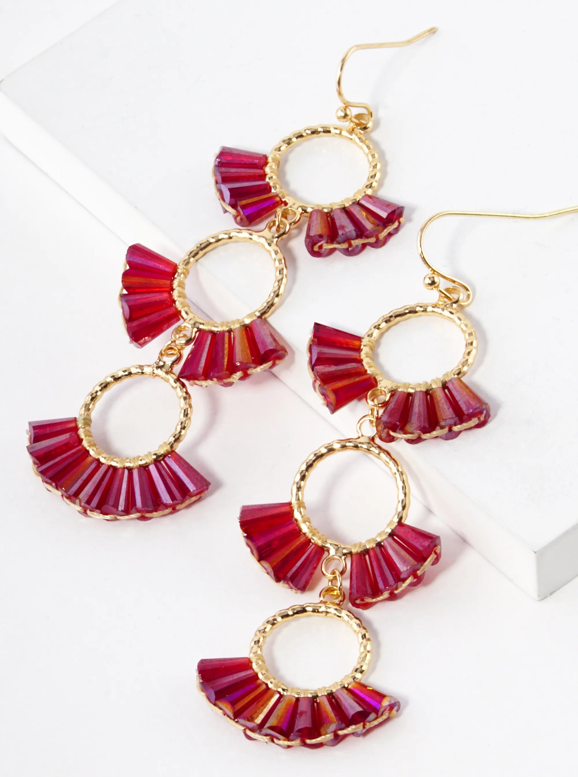 3 Tier Glass Beads Fan Shaped Cascading Drop Earrings