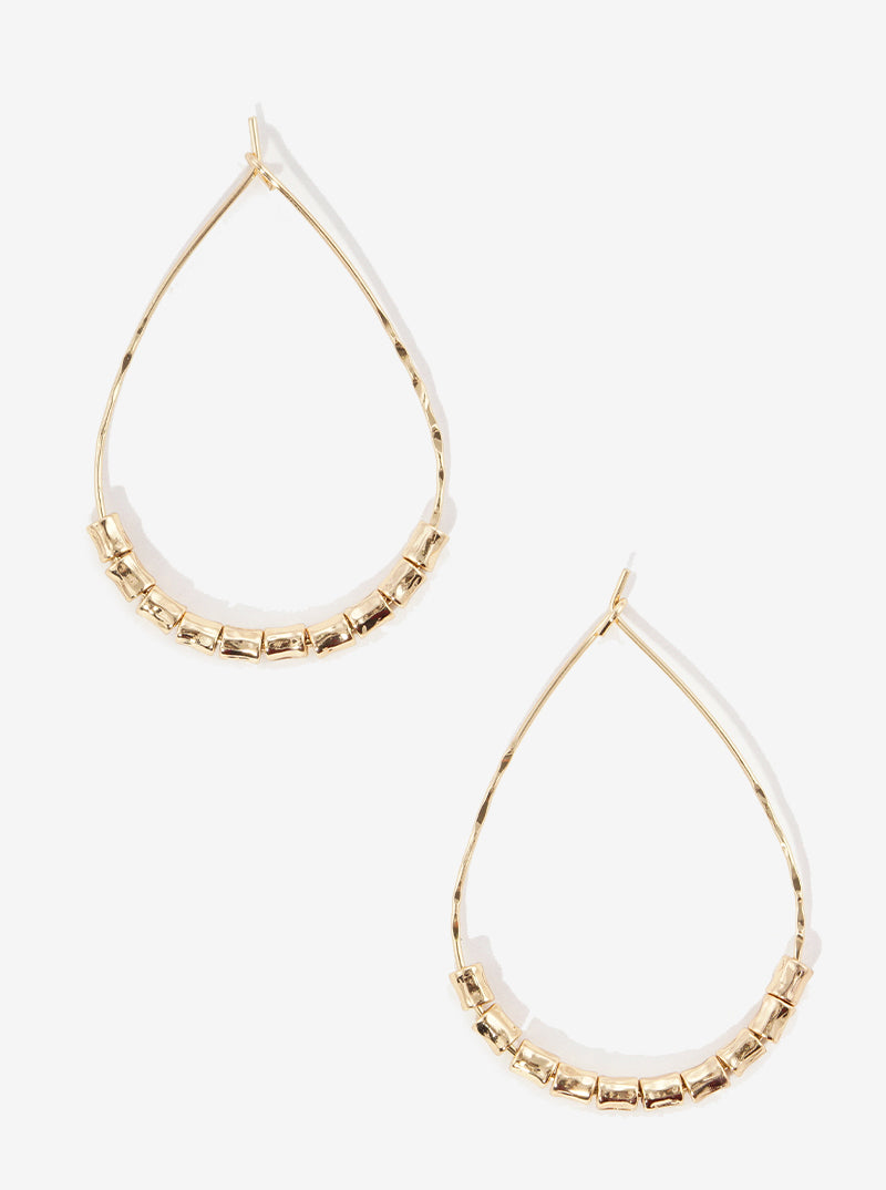 30mm Metal Beaded Teardrop Wire Hoop Earrings