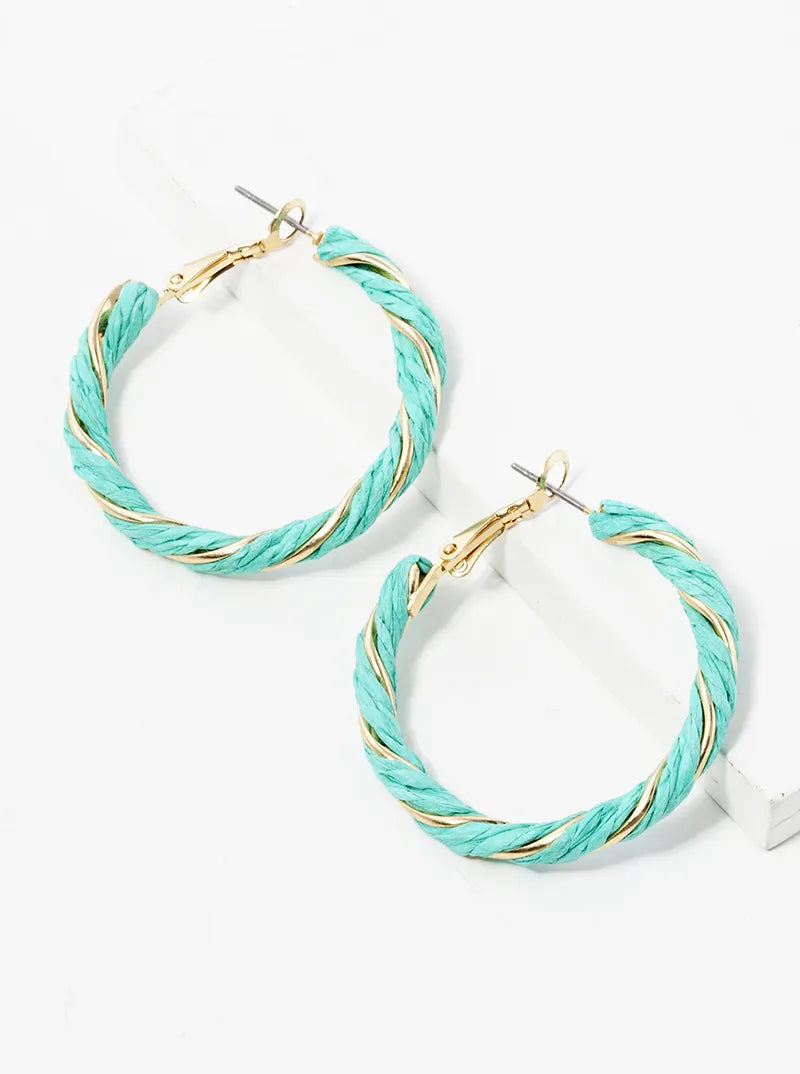 30mm Raffia Wrapped Leverback Hoop Earrings