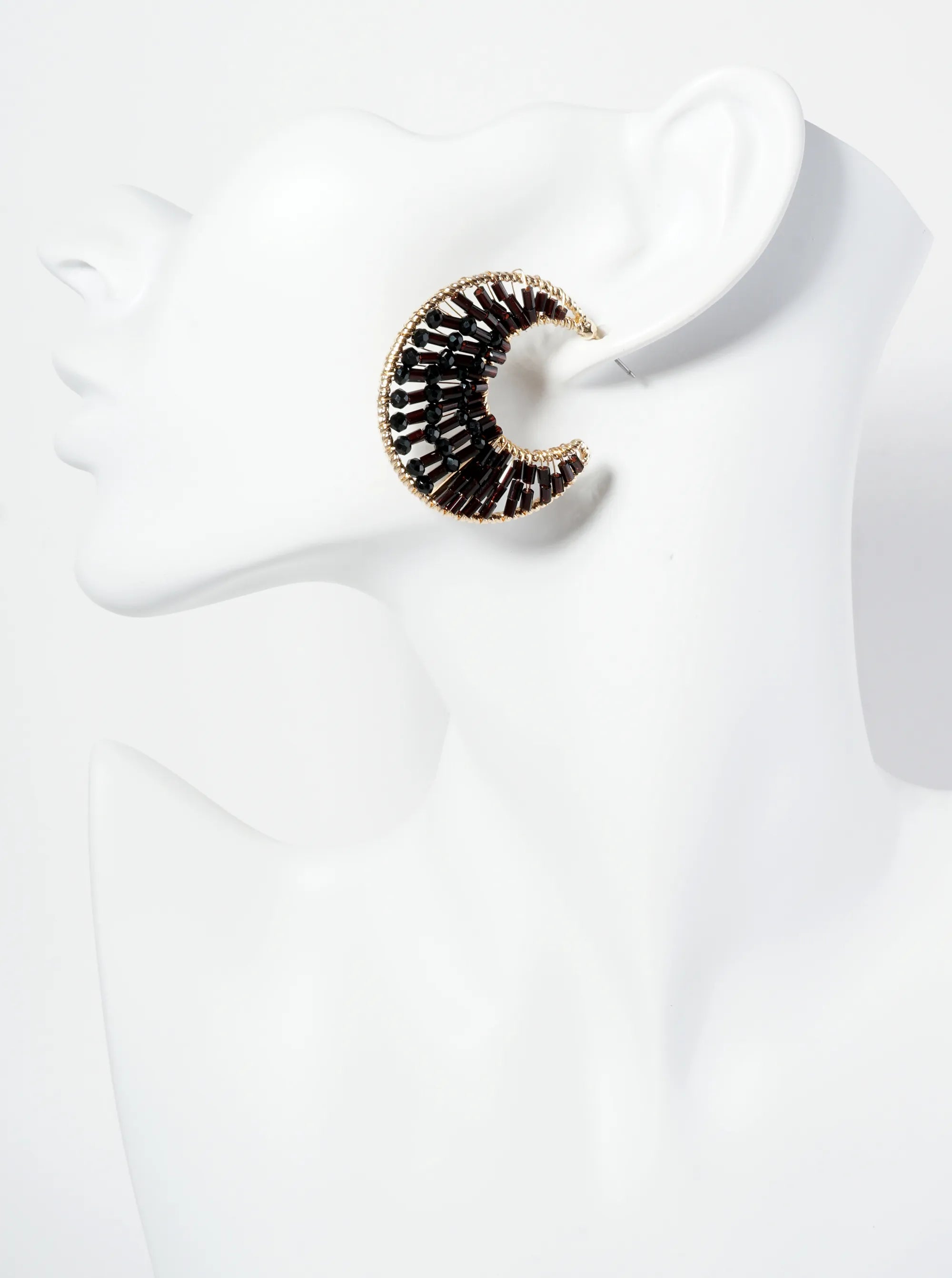 35mm Crescent Hoop Earrings Filled With Glass Beads