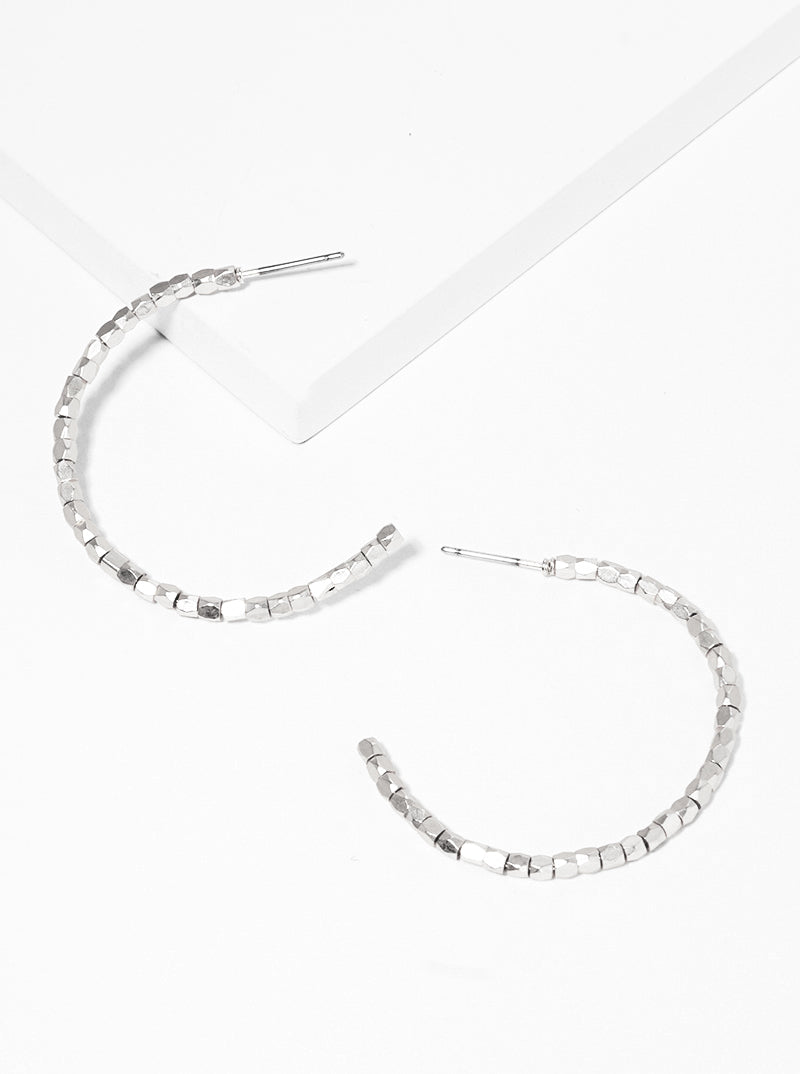 35mm Faceted Metal Bead Hoop Earrings