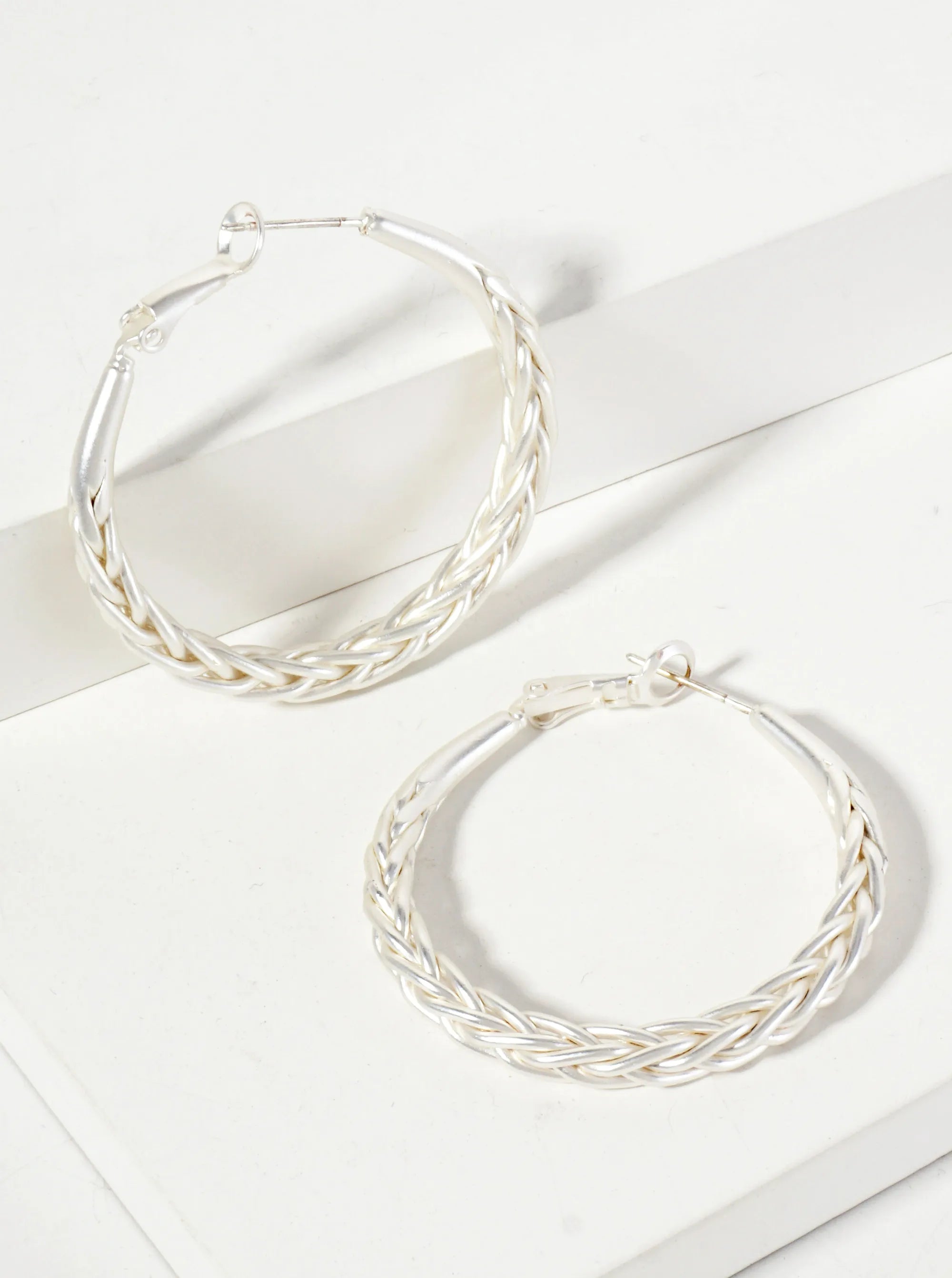 38mm Braided Metal Latch-Back Hoop Earrings