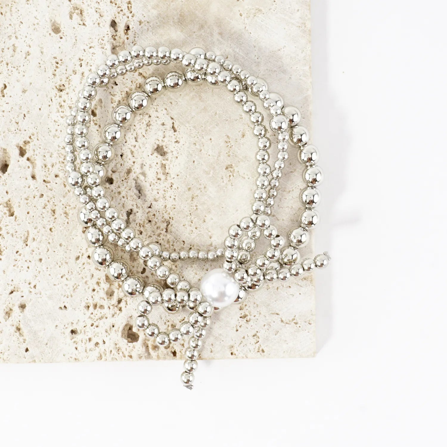 3PC Large Bow With Pearl Stretch Bracelets Set