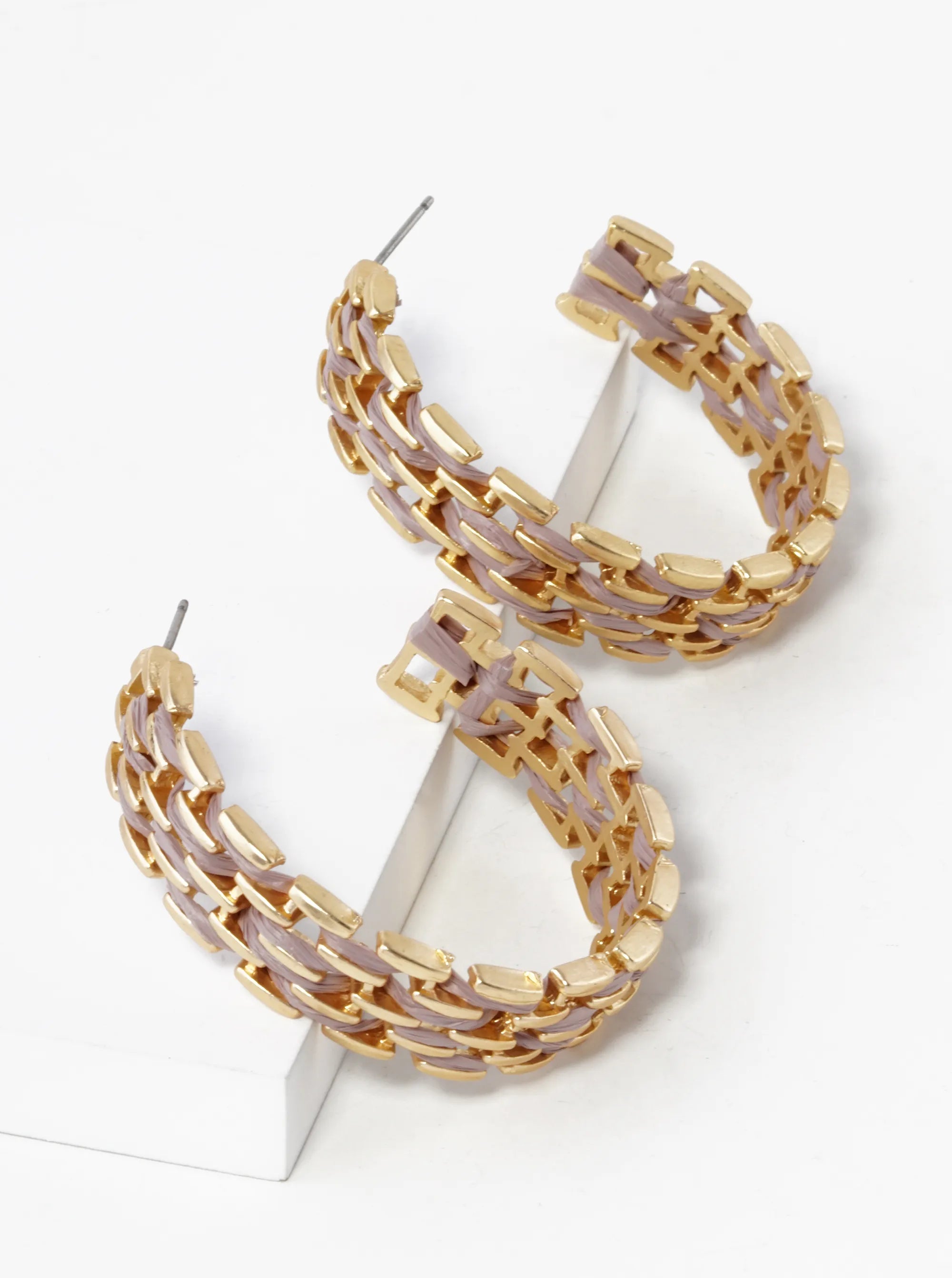 40mm Chain Shape Raffia Open Hoop Earrings