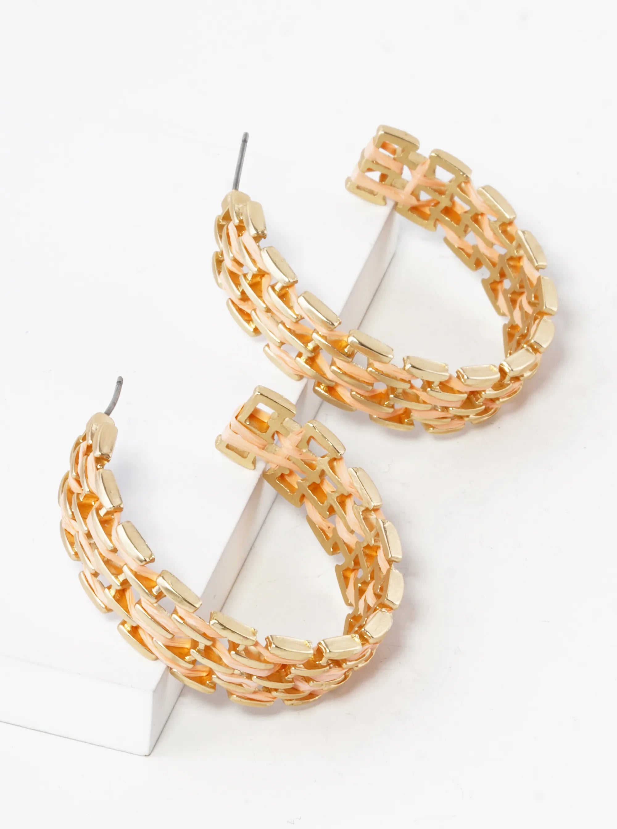 40mm Chain Shape Raffia Open Hoop Earrings