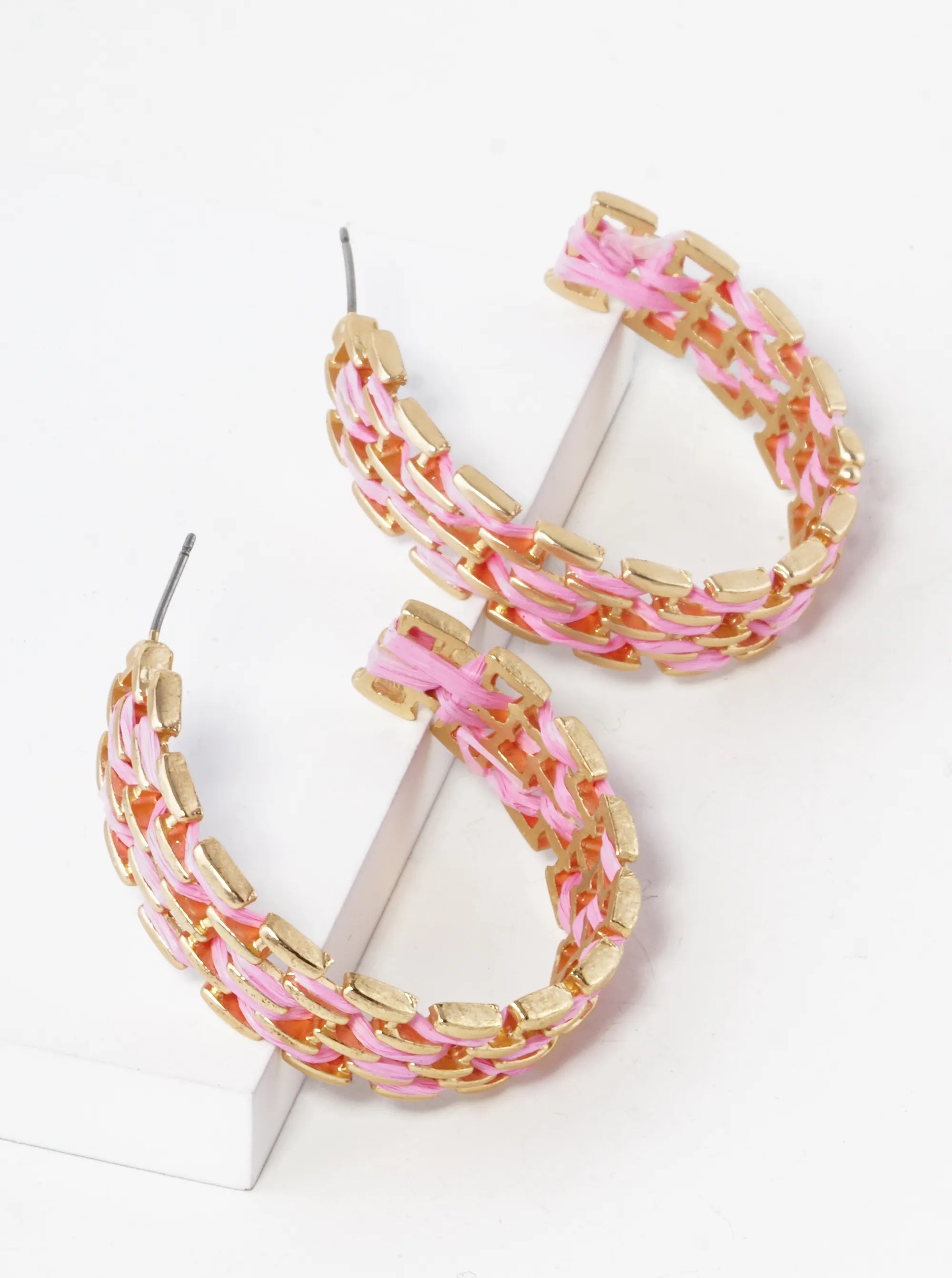 40mm Chain Shape Raffia Open Hoop Earrings