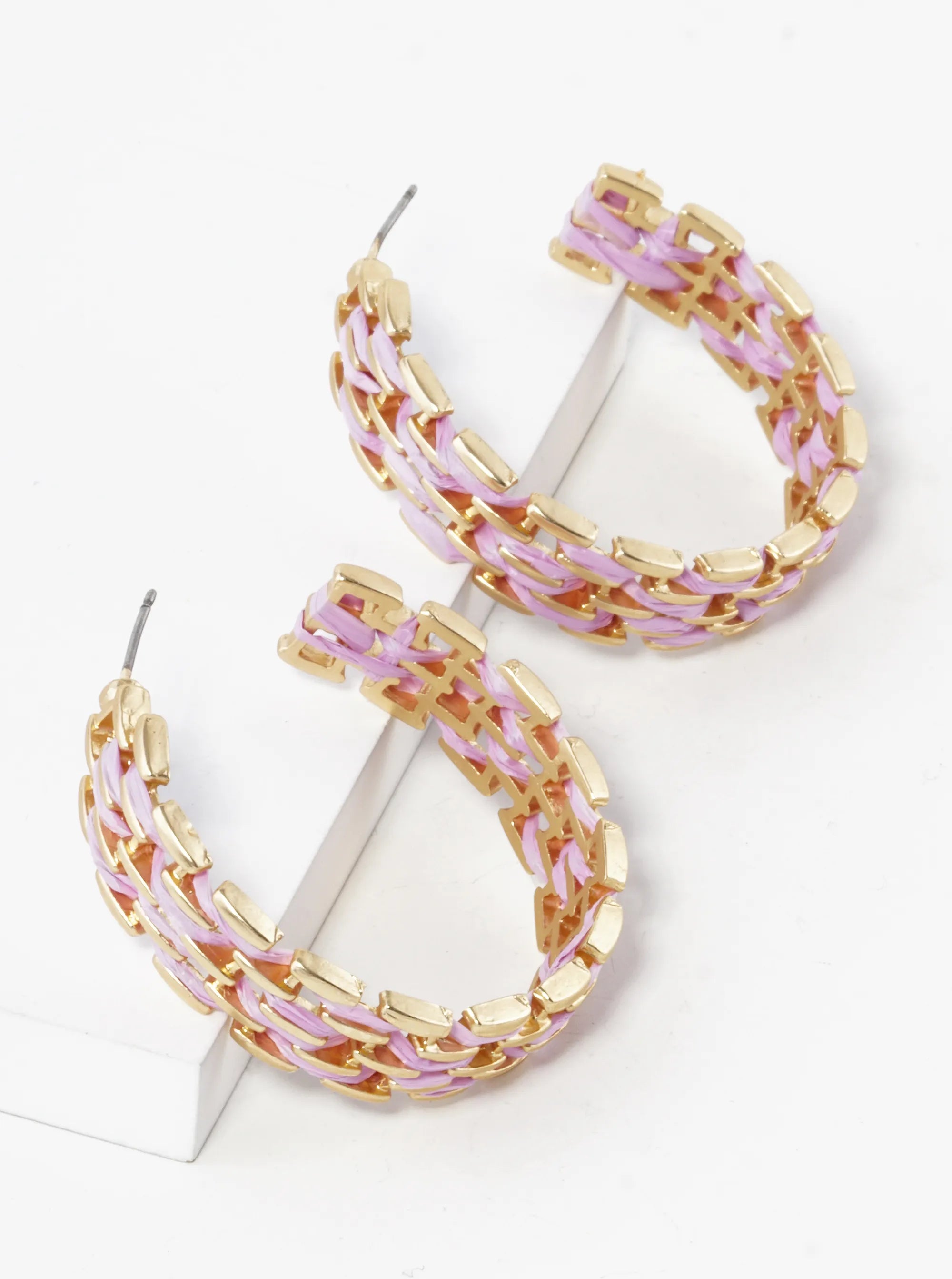 40mm Chain Shape Raffia Open Hoop Earrings