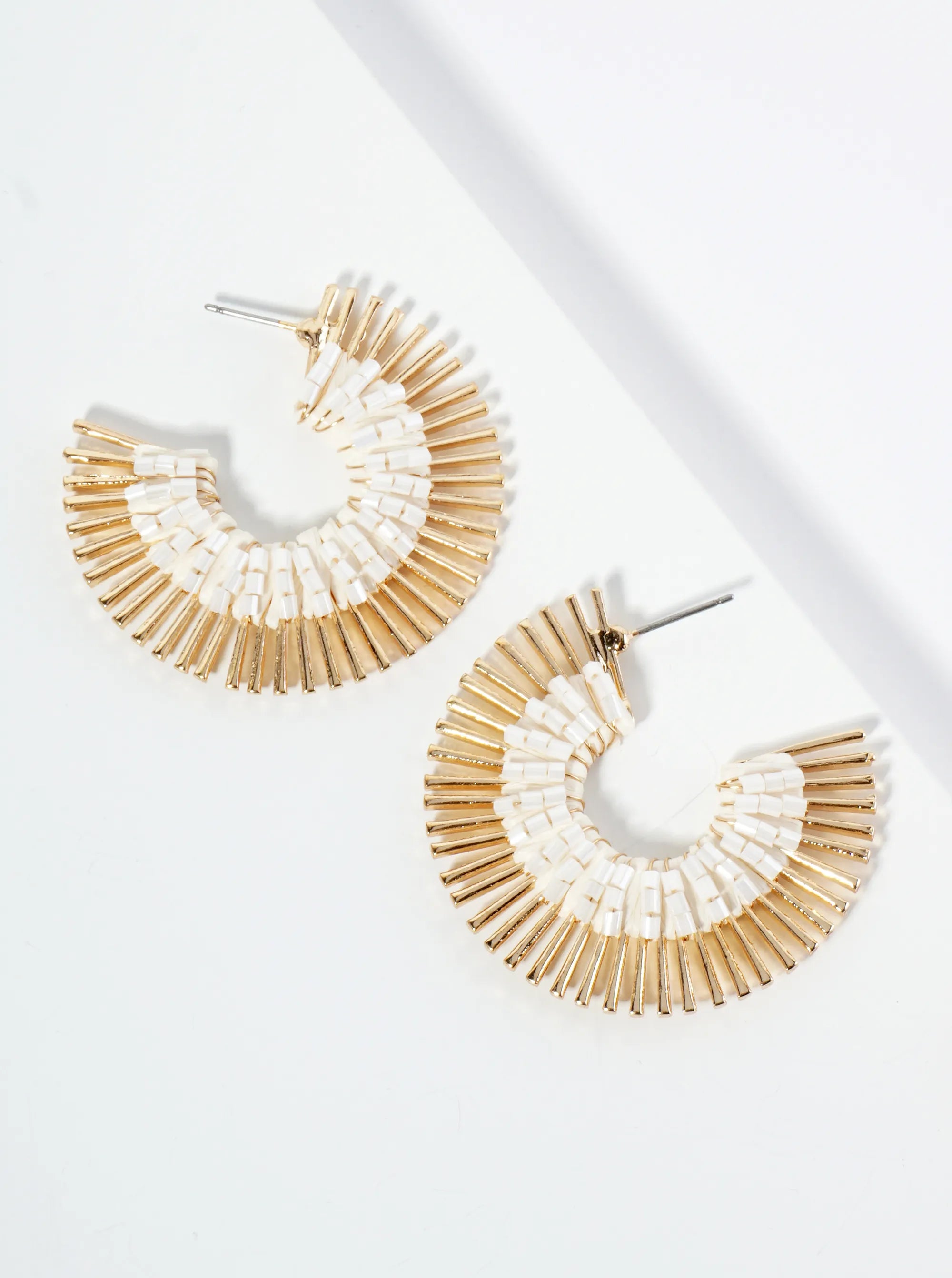 40mm Glass Beaded Sunburst Fan Hoop Earrings