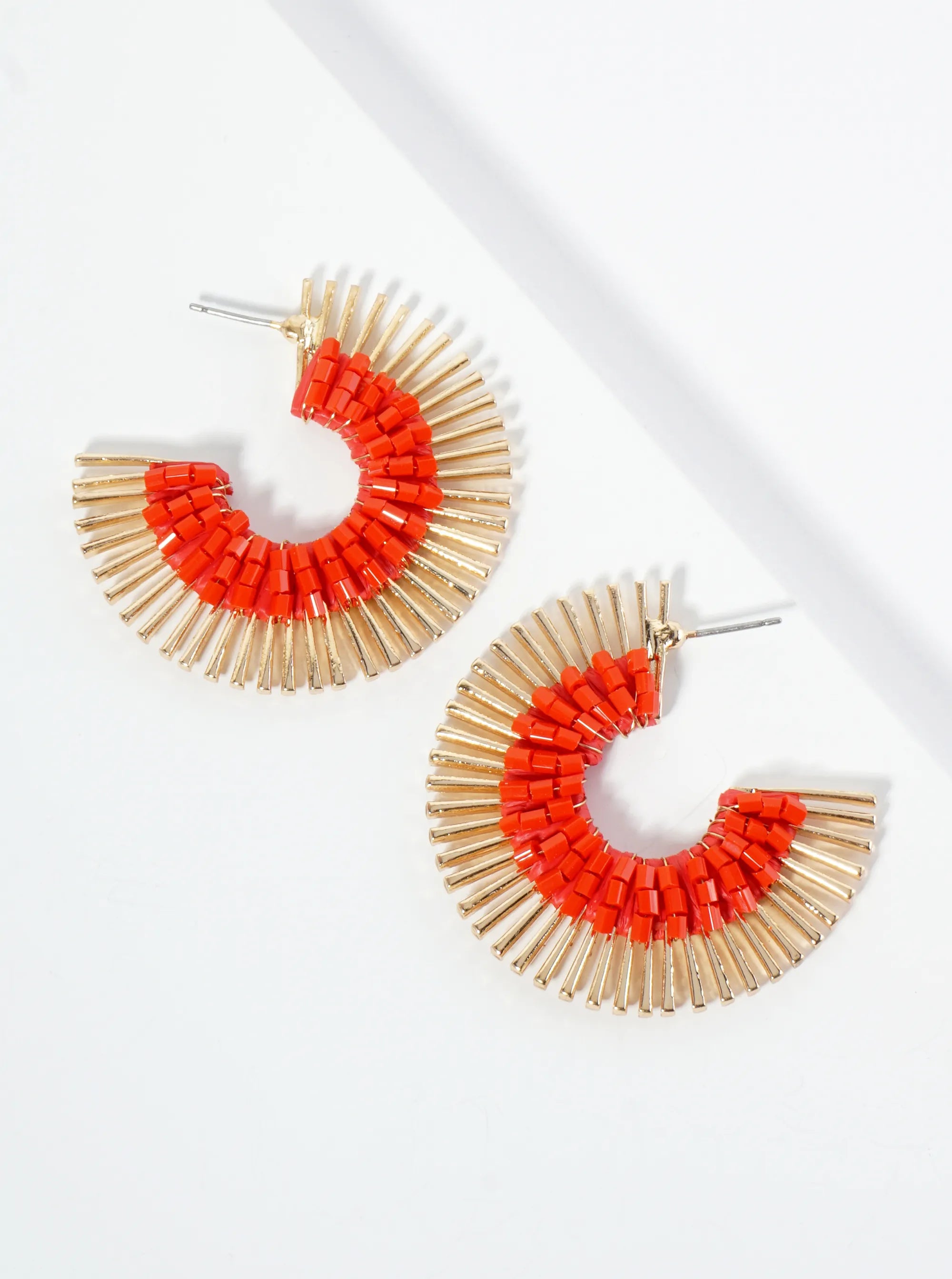 40mm Glass Beaded Sunburst Fan Hoop Earrings