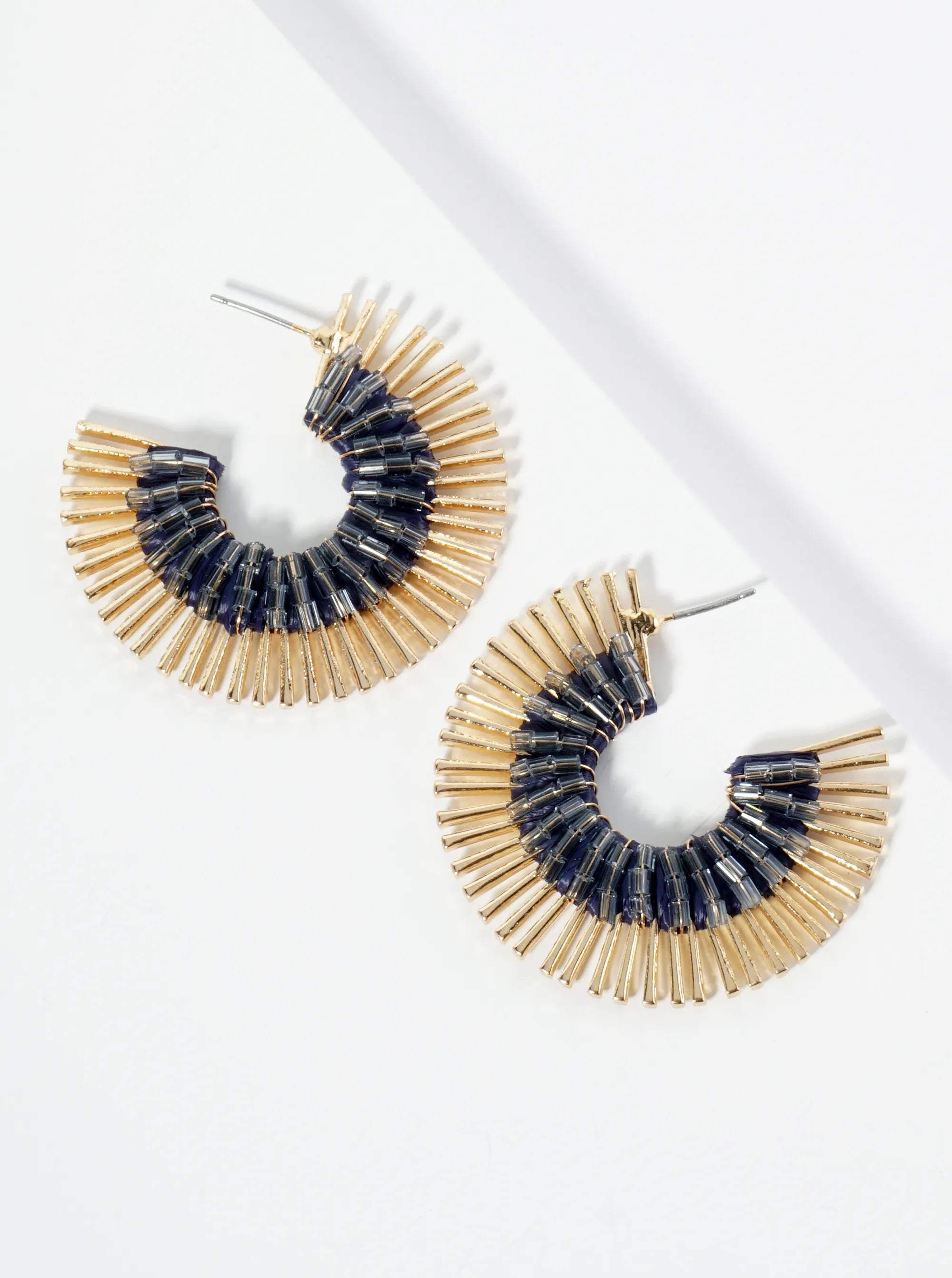 40mm Glass Beaded Sunburst Fan Hoop Earrings
